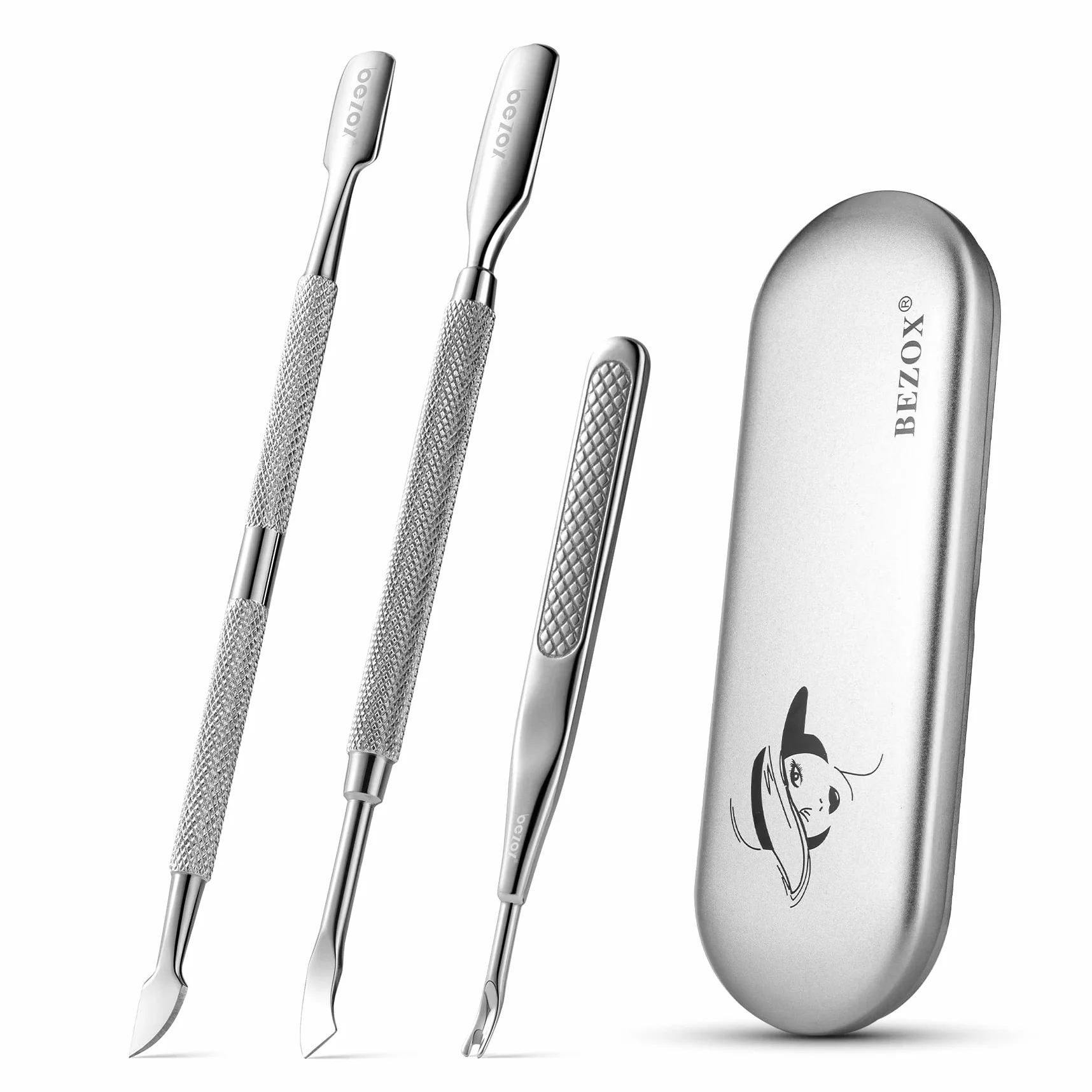 BEZOX Cuticule Coupe Repousse Pousse Pusher Spatule Pédicure Manucure Nail Art Soin Outils Ongles Acier Inoxydable