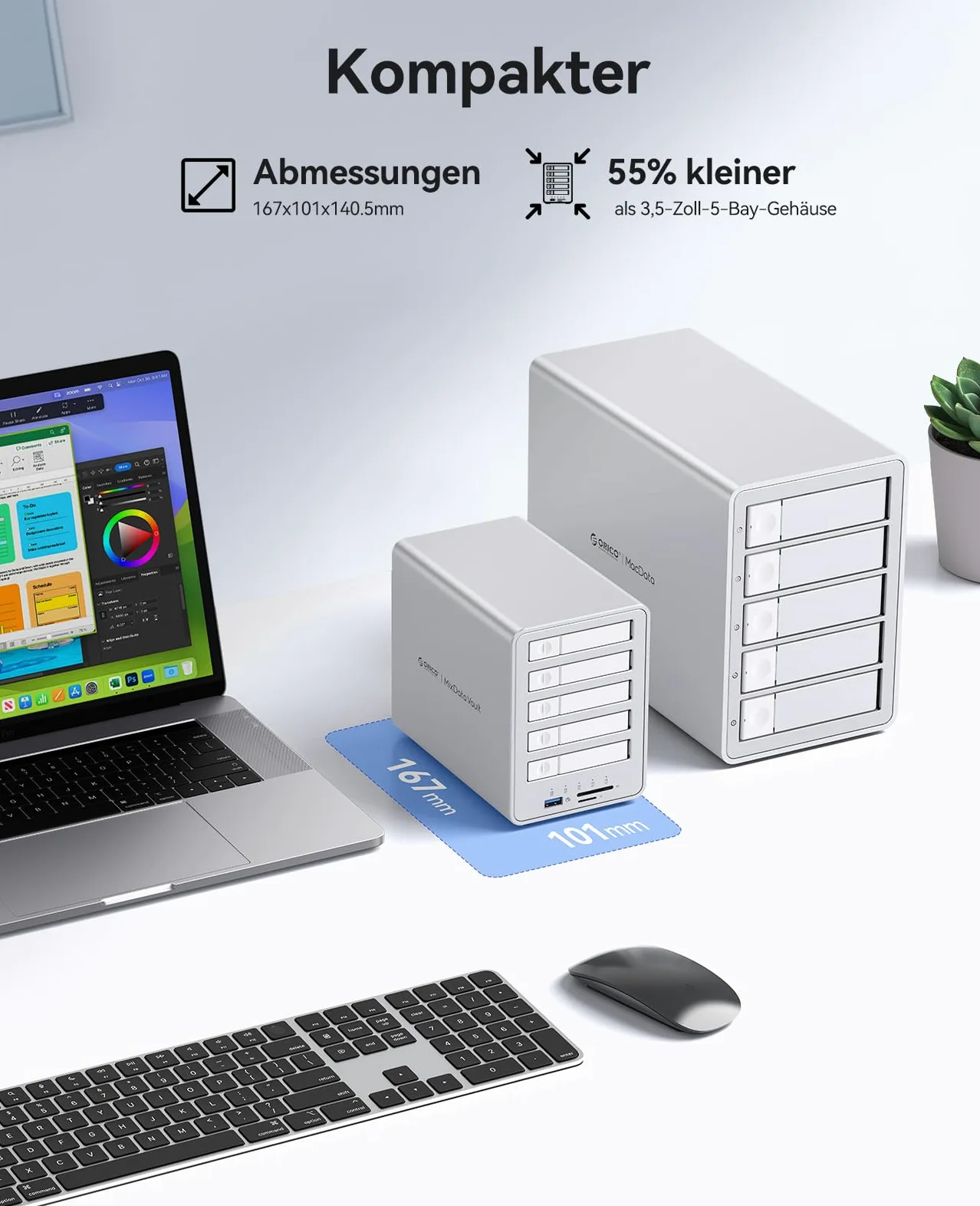 ORICO All-Flash Boîtier pour Disque Dur Raid 5 Baies Compatible 2.5 SATA HDD/SSD avec USB 3.2 Gen 2 10 Gbps, Extension Daisy Chain et 7 Modes Raid, Prise en Charge SATA SSD/HDD-2,5" 7 mm/9,5-8858RC3