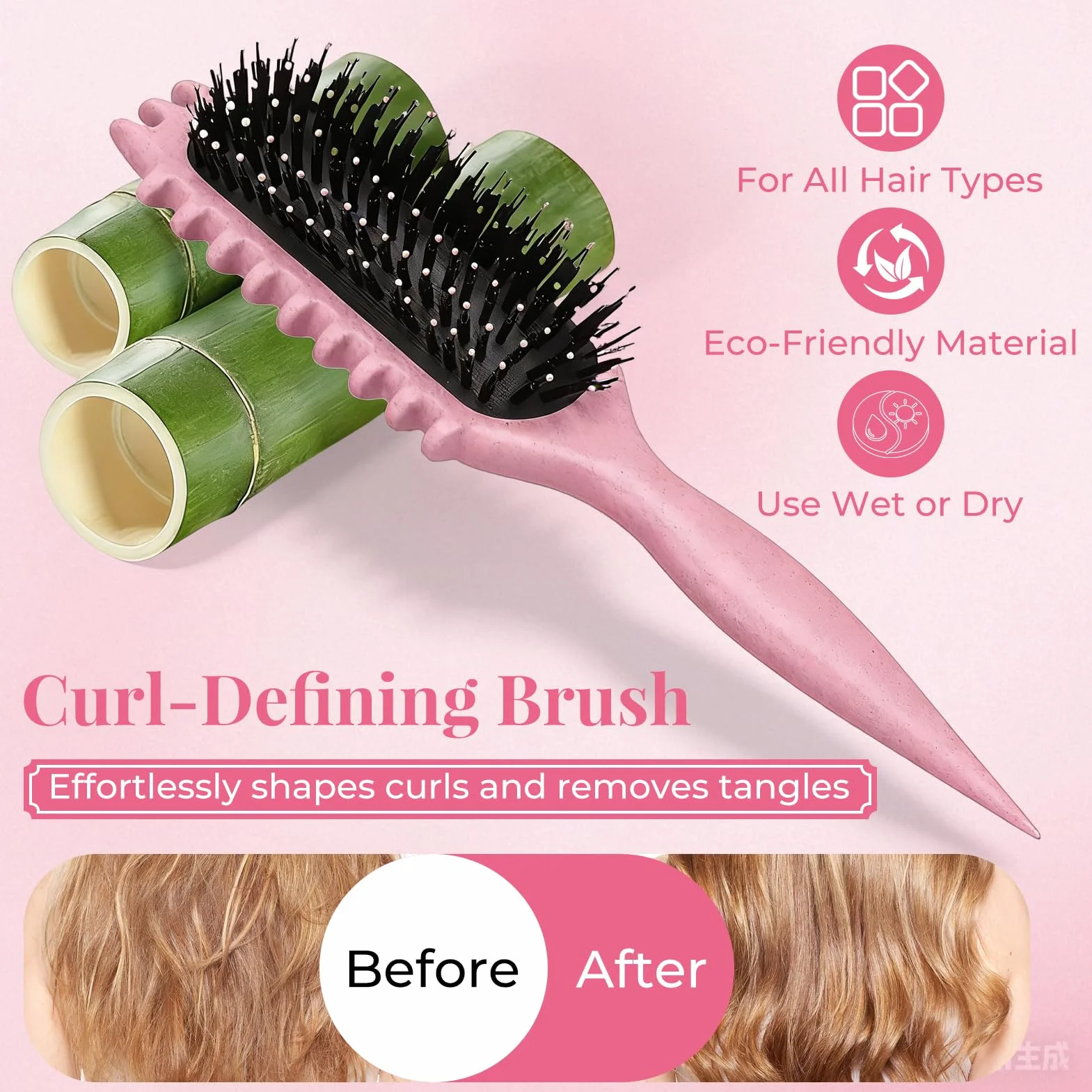 Brosse cheveux bouclés antistatique design aération cheveux secs humides volume Rose