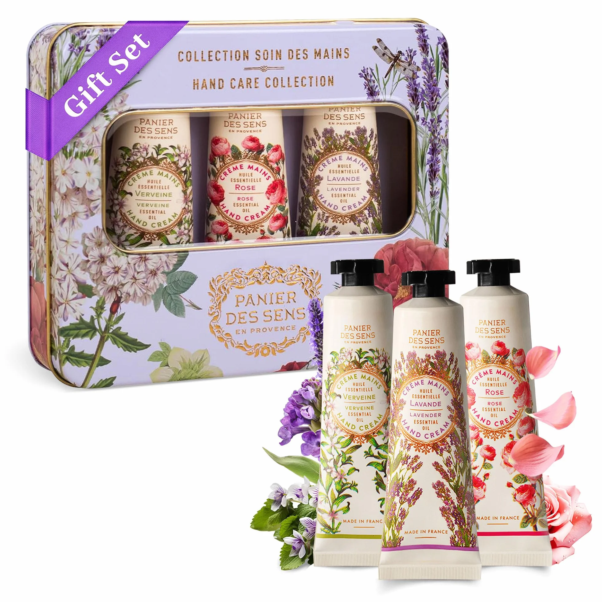 Panier des Sens Coffret Cadeau Femme Trio Crème Main Hydratante Lavande Rose Verveine 97% Ingrédients Naturels 3x30ml Made in France