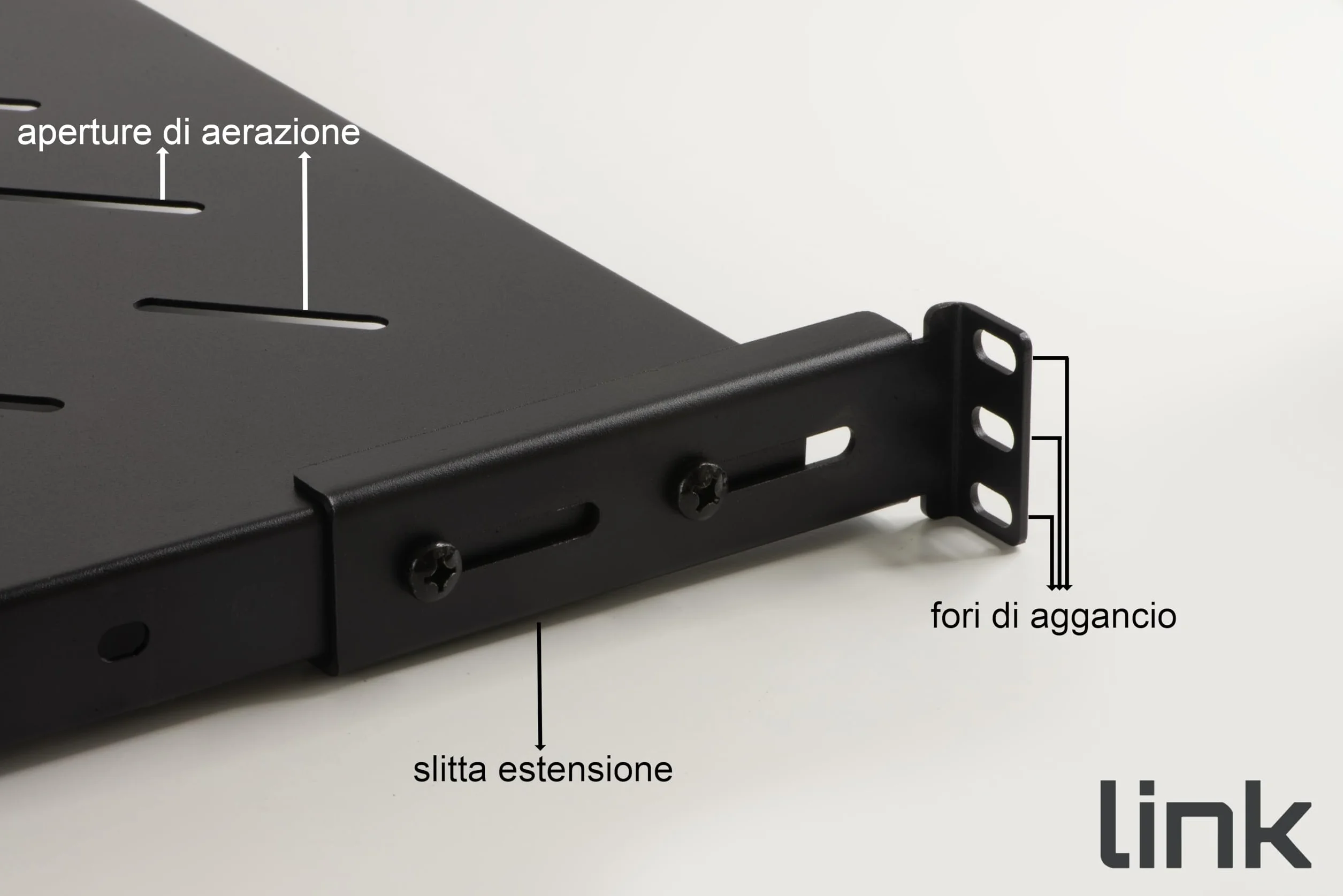Link LKRIP350AN Étagère pour Armoire Rack 19" Extensible 350 mm avec 4 Crochets Noir