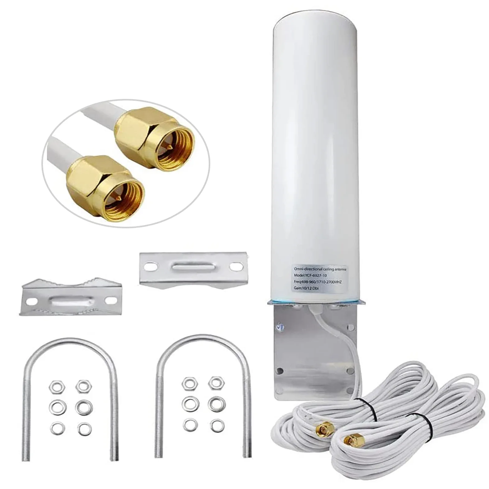 Antenne 4G LTE Exterieur Mimo Omnidirectionnel Étanche 698-2700 MHz 3G/4G LTE connecteur SMA CRC9 TS9 Compatible pour Routeur 4G Gagnez jusqu'à 12 dBi Réception jusqu'à 15 KM(câble 2 x 5 m)