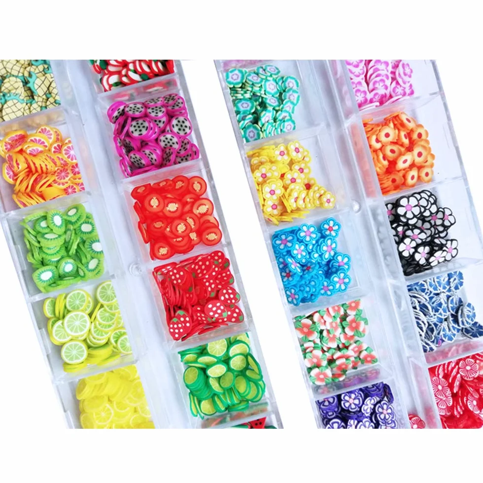 Kalolary 24 Boîtes 3D Mignonne Ongles Fruits Tranches Autocollants à Ongles Conseils Décorations