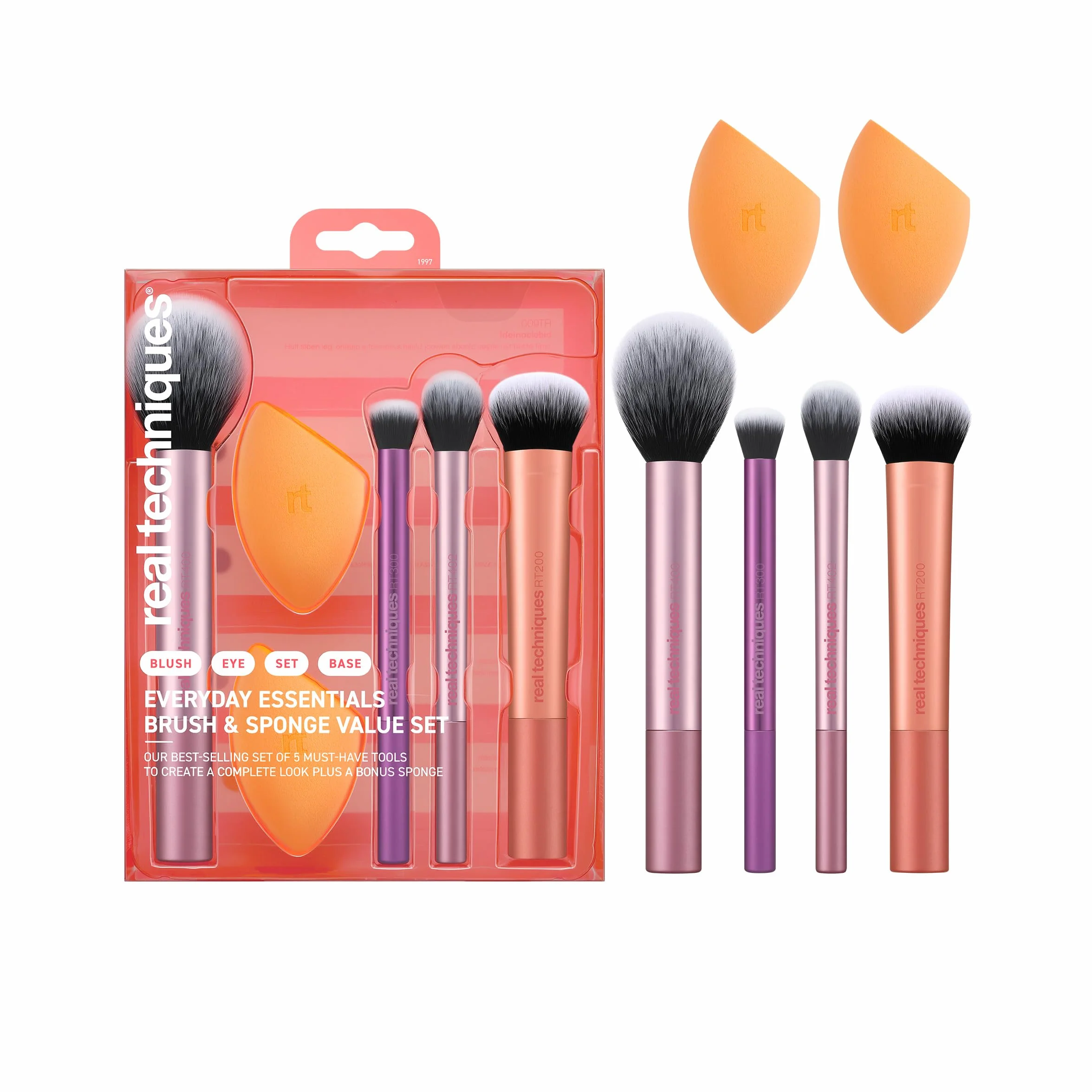 Real Techniques Kit Everyday Essentials 6 pièces pinceaux maquillage éponges teint
