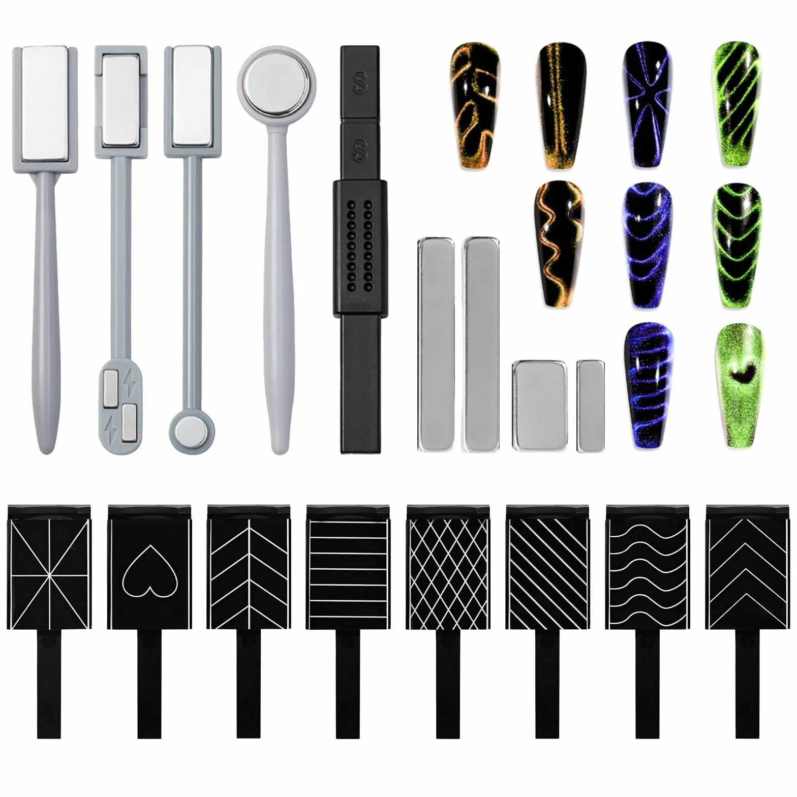 Kit Aimant Cat Eyes Ongles 17 Pièces, Magnétiques DIY Portable Compatible Vernis Gel