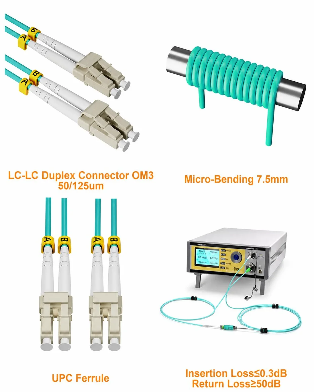 PureOptics Lot de 6 câbles de raccordement en fibre optique multimode LC-LC MM OM3 50/125 µm 10G LSZH