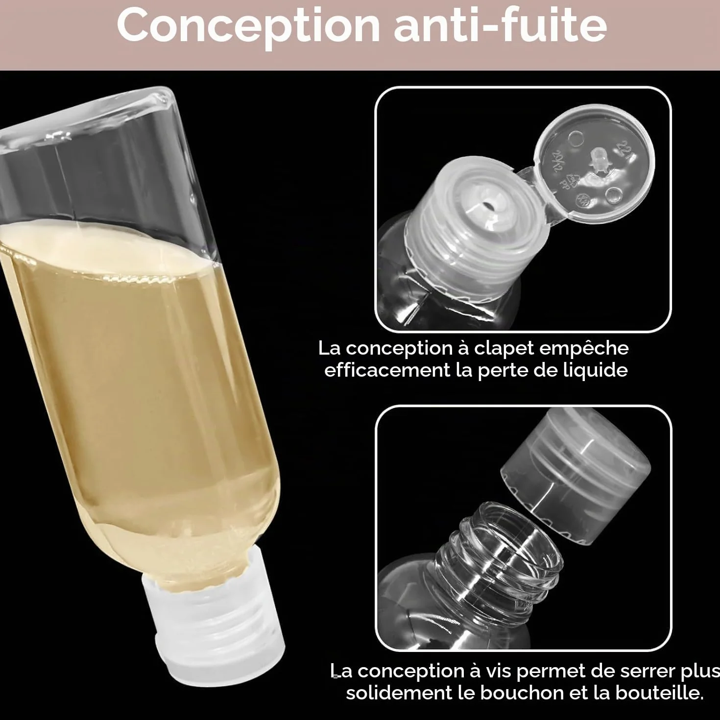 Kit Flacon Voyage Avion 15 Pièces 50ml Plastique Transparent Réutilisable avec Étiquettes