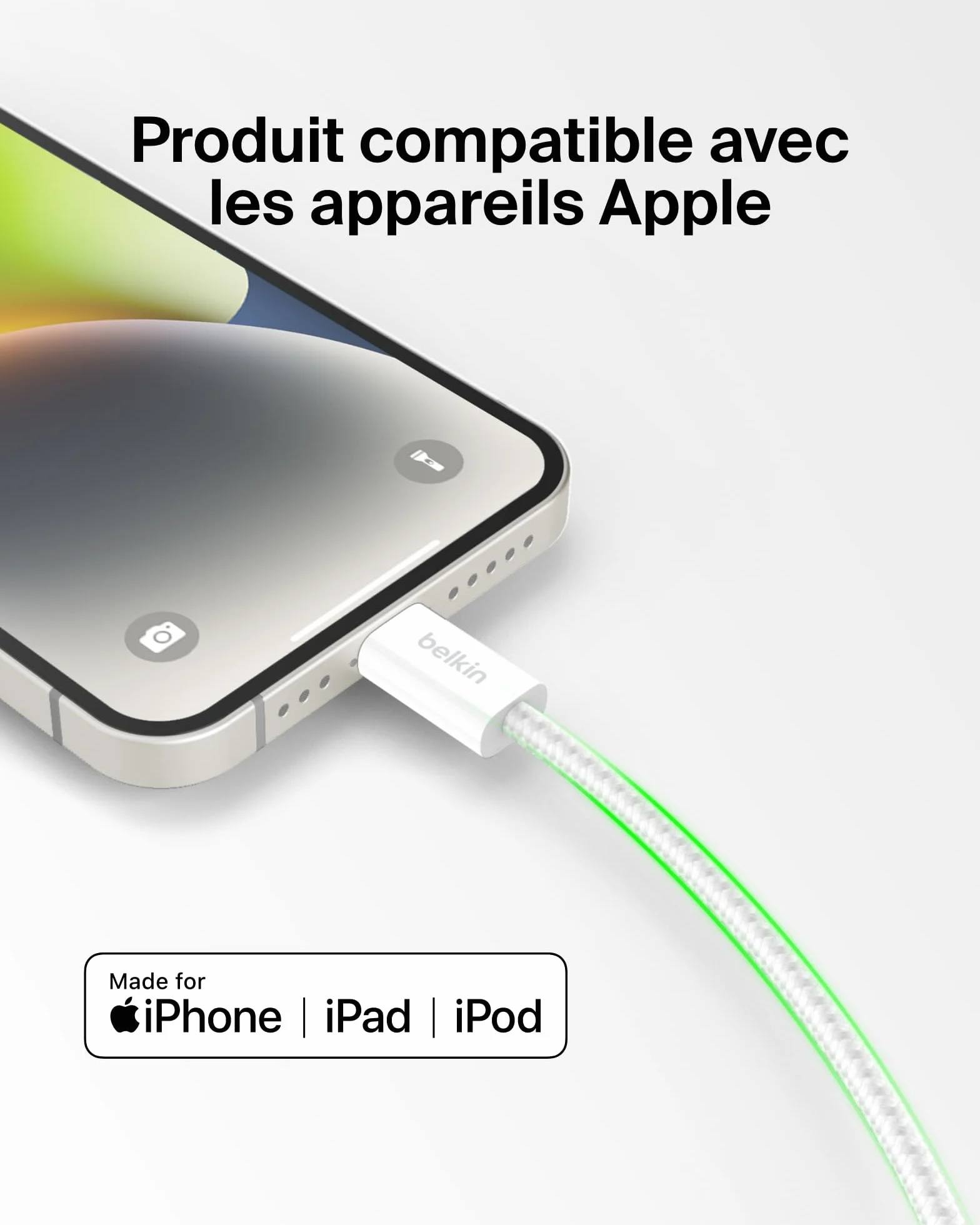 Belkin Pack de 2 Câbles USB-C Lightning 1,5 m Gaine Tressée Recharge Rapide Blanc