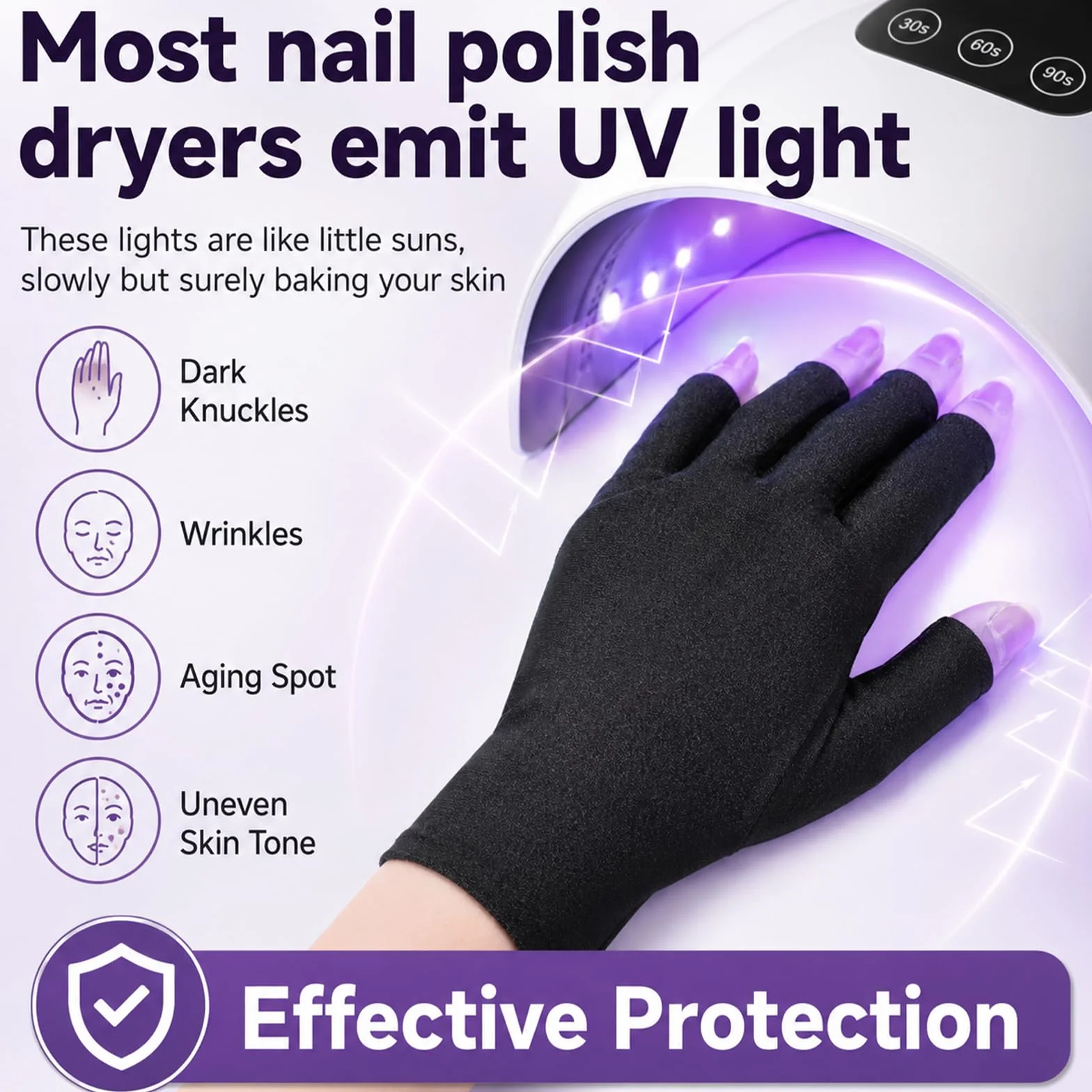 TIESOME Lot de 3 paires Gants de Protection UV en Gel pour Manucure Nail Art