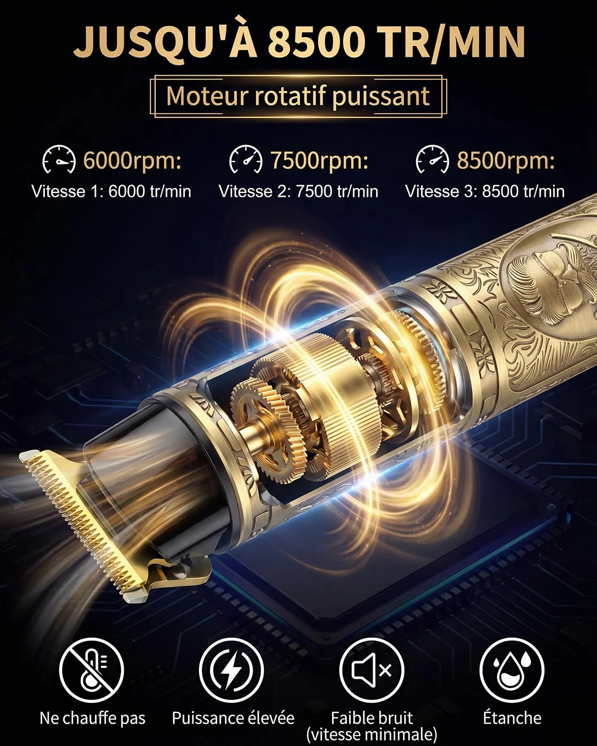 Tondeuse Cheveux Homme Sans Fil IPX7 Étanche avec Écran LED, Tondeuse Barbe Zéro écart Rechargeable Professionnelle