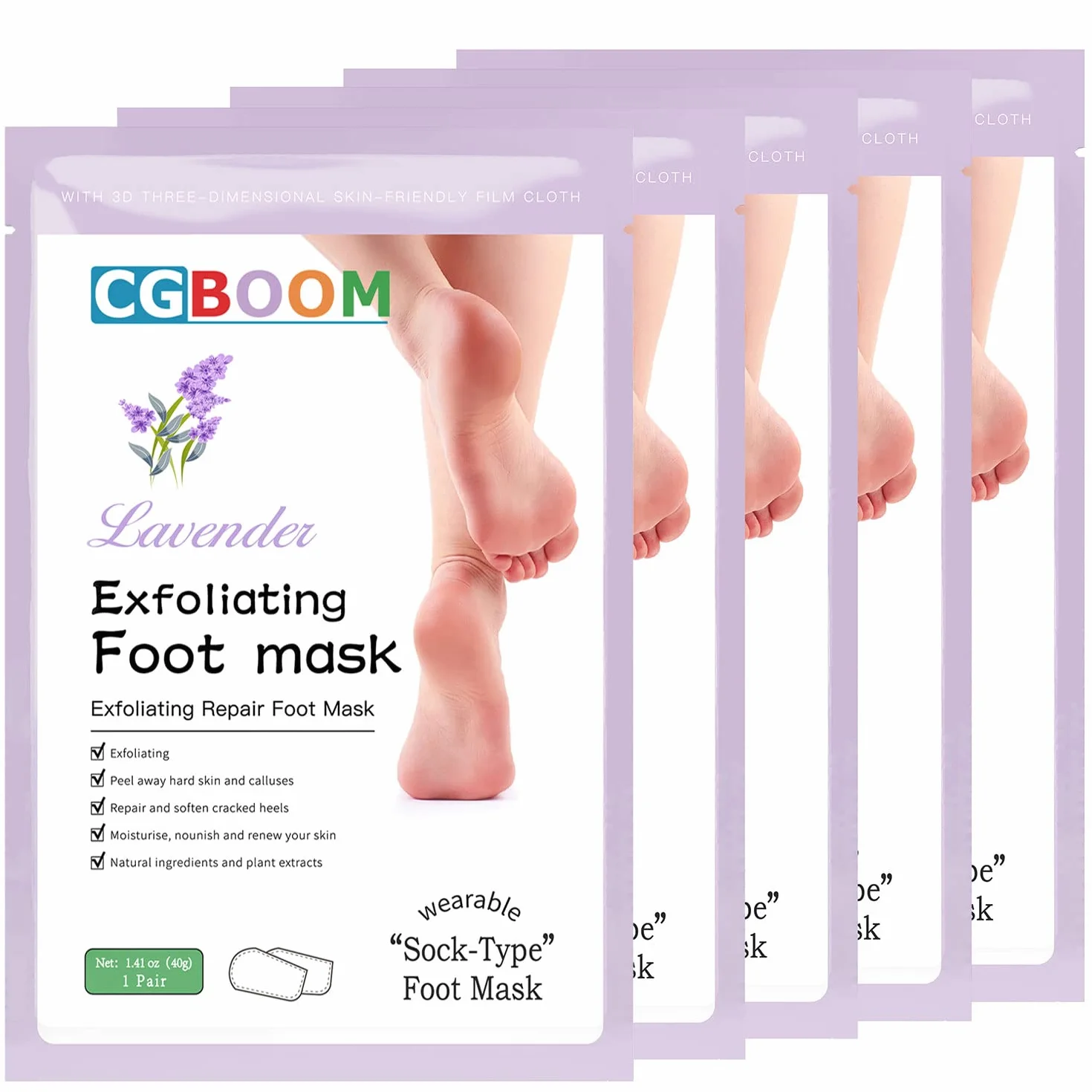 Masque Peeling Pieds Exfoliant Nourrissant Callosités Crevasses Pieds Secs Lavande