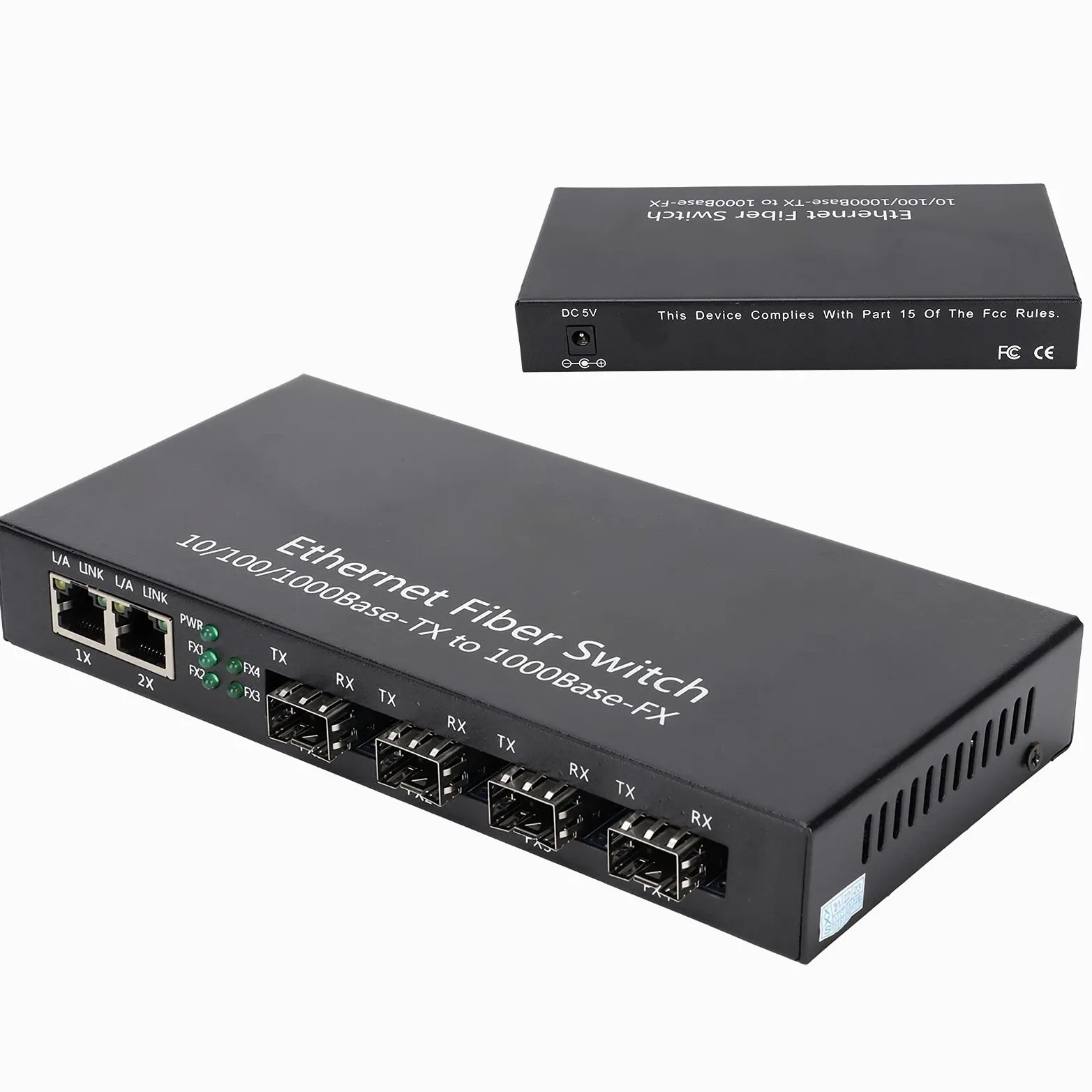 Dioche Commutateur Fibre Ethernet Convertisseur de Média Ethernet Convertisseur de Média Ethernet Rj45 10 100 1000M 4 Fibre 2 Ports Monomode Double Fibre pour Ieee802.3Z AB 1000Basesxlx