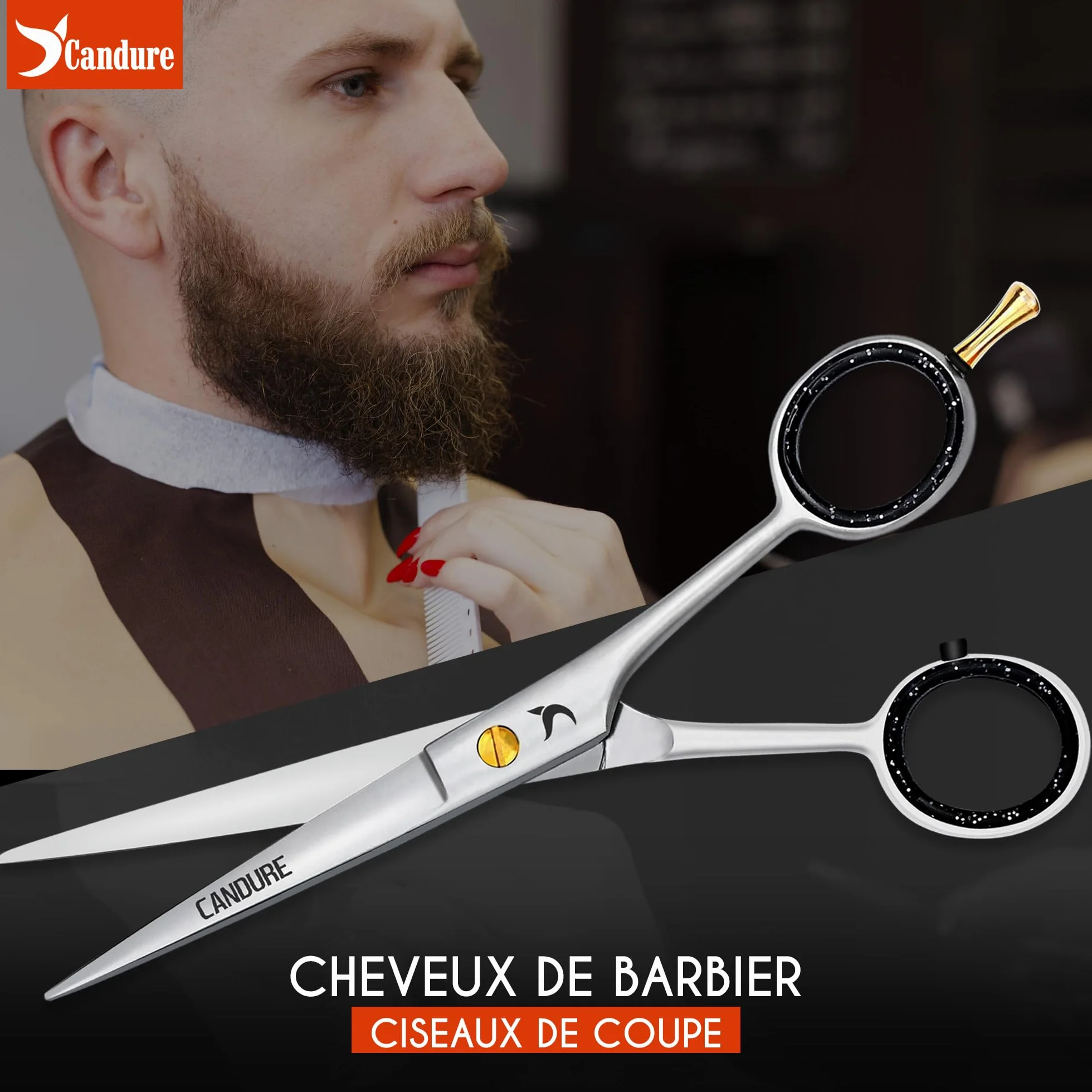 Candure Ciseaux de coiffure professionnels 6,5" acier inoxydable avec peigne et étui