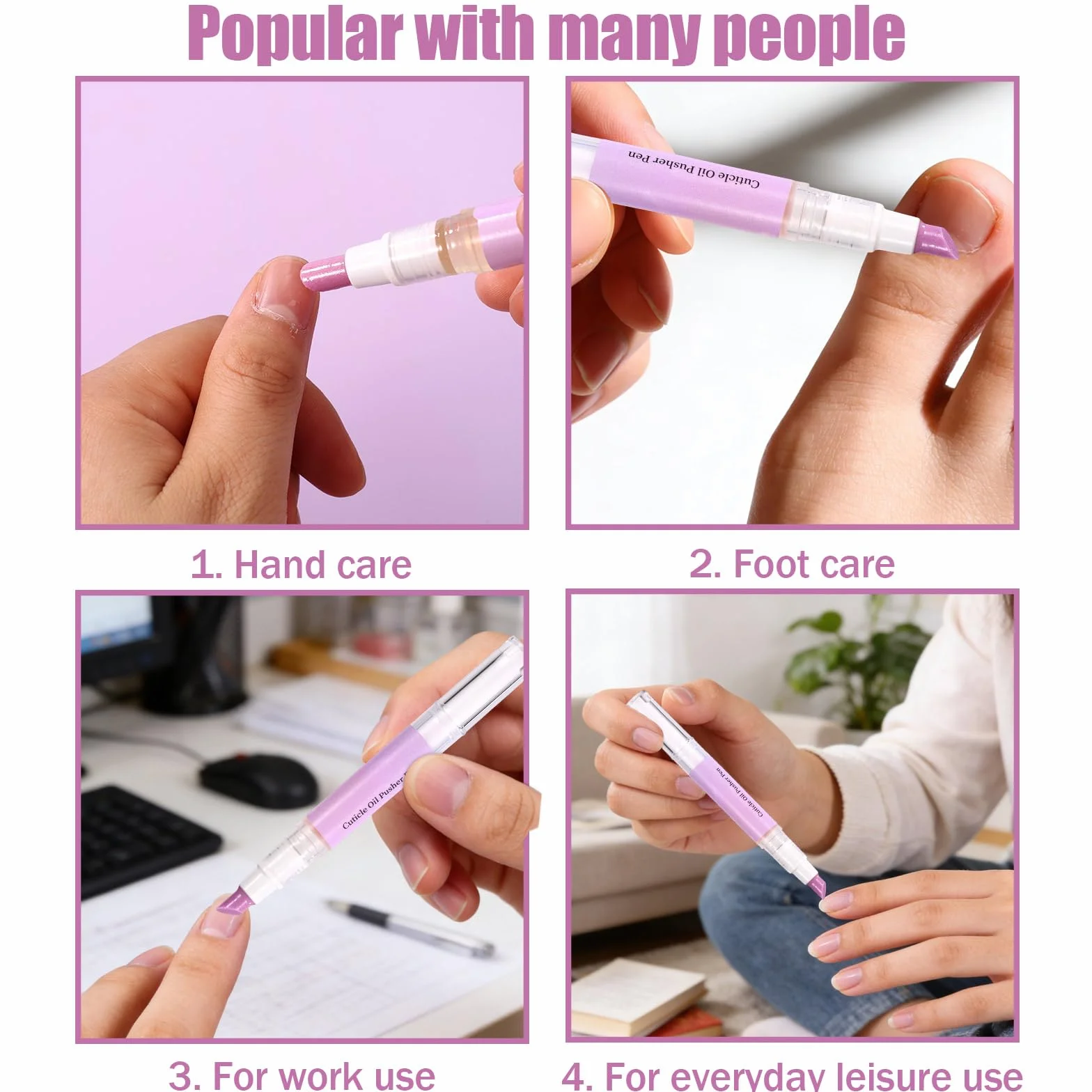 Stylo à Huile pour Cuticules 3 en 1, Applicateur Portable avec Embout Céramique, Hydrate Renforce Brille (Violet)