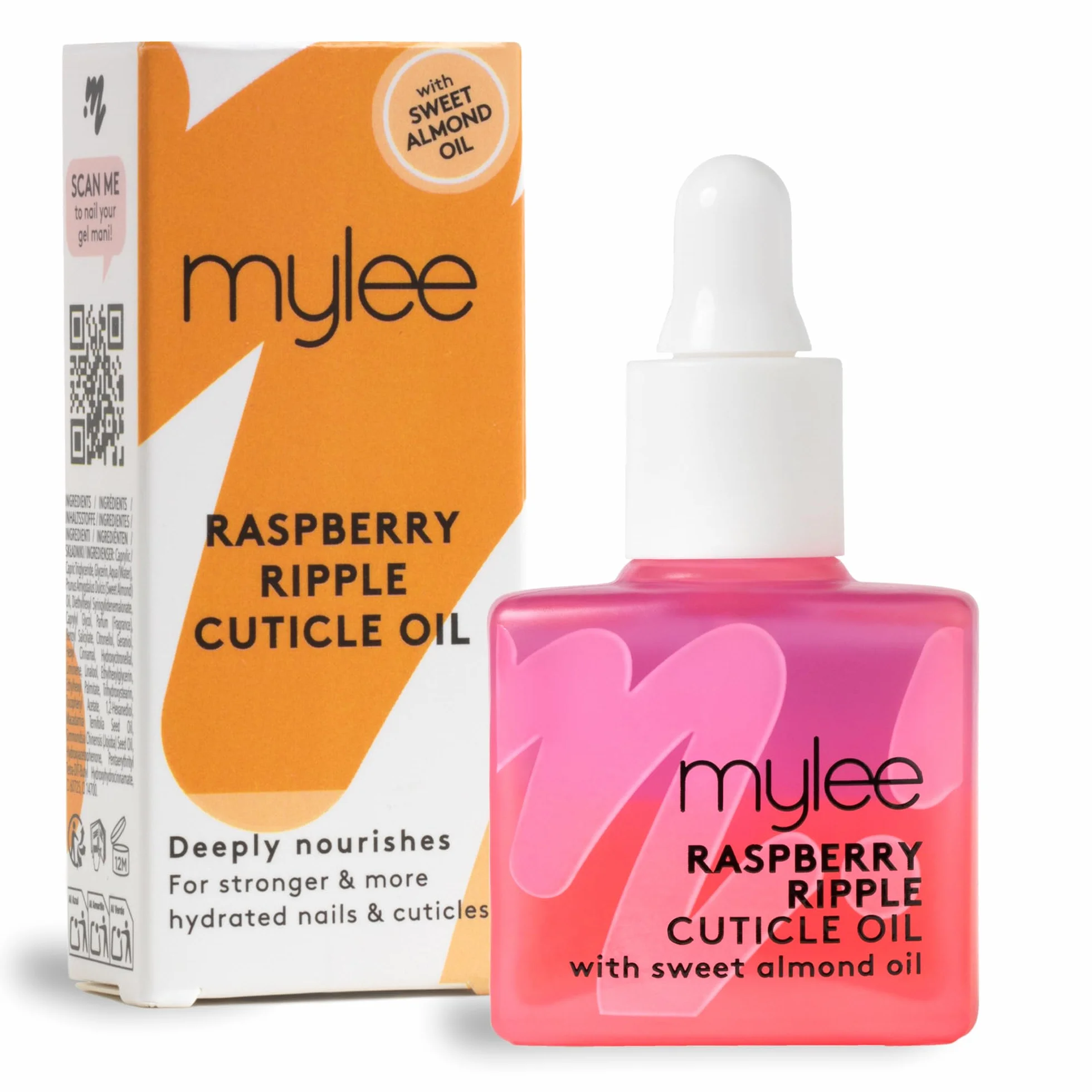 Mylee Huile pour Cuticules Raspberry Ripple 10 ml – Biphasée Nourrissante Hydrate et Répare les Ongles – Végan