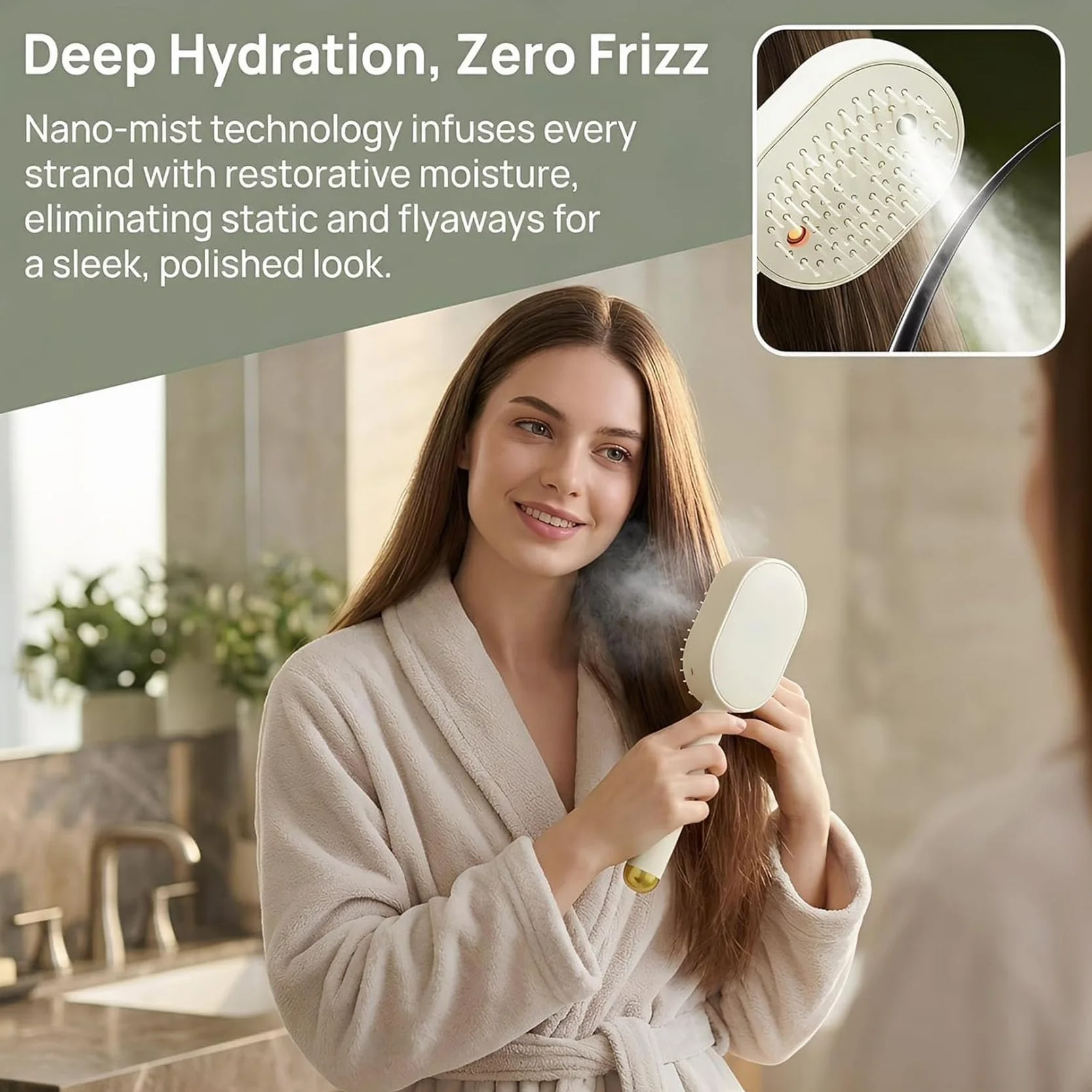 Brosse à vapeur électrique rechargeable avec spray, lisseur anti-frisottis pour femmes (Rose)