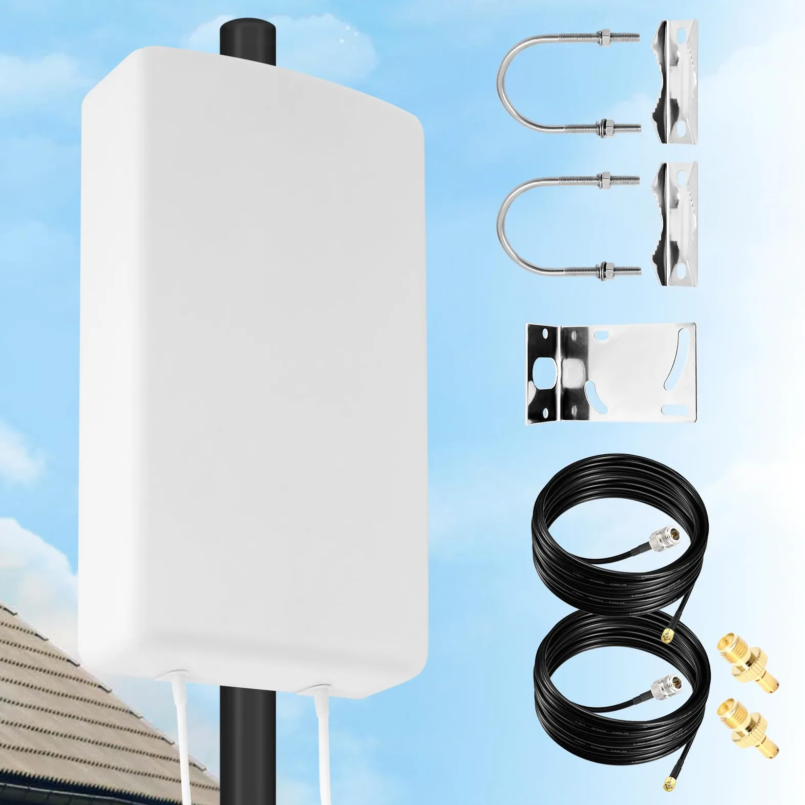 Antenne 4G 5G LTE Mimo Extérieur Directionnelle Gain Élevé 18dBi | 698-2700 MHz | 3300-4000 MHz, Compatible Routeurs 4g 5g, Connecteur N-SMA Adaptateur TS9, Câble 2x10 Mètres
