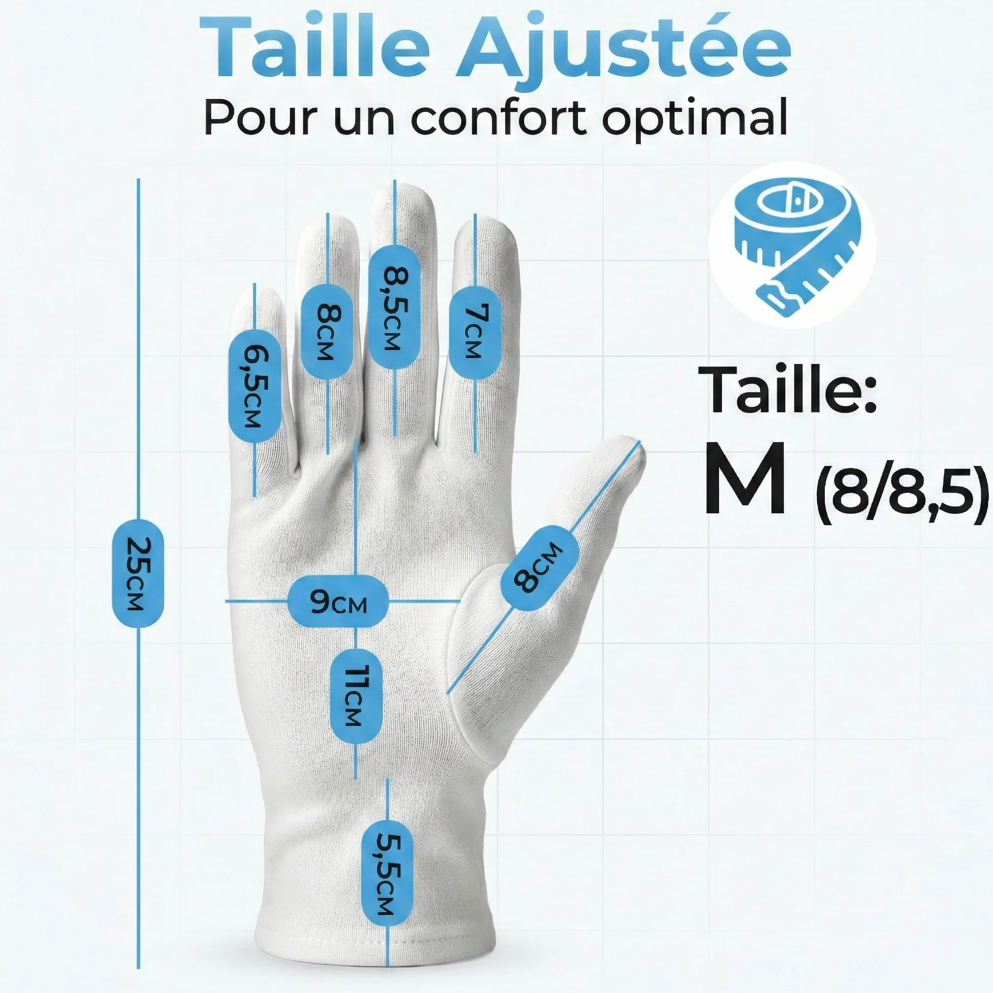Gants coton dermatologique antistatique eczema hydratant main 3 paires M