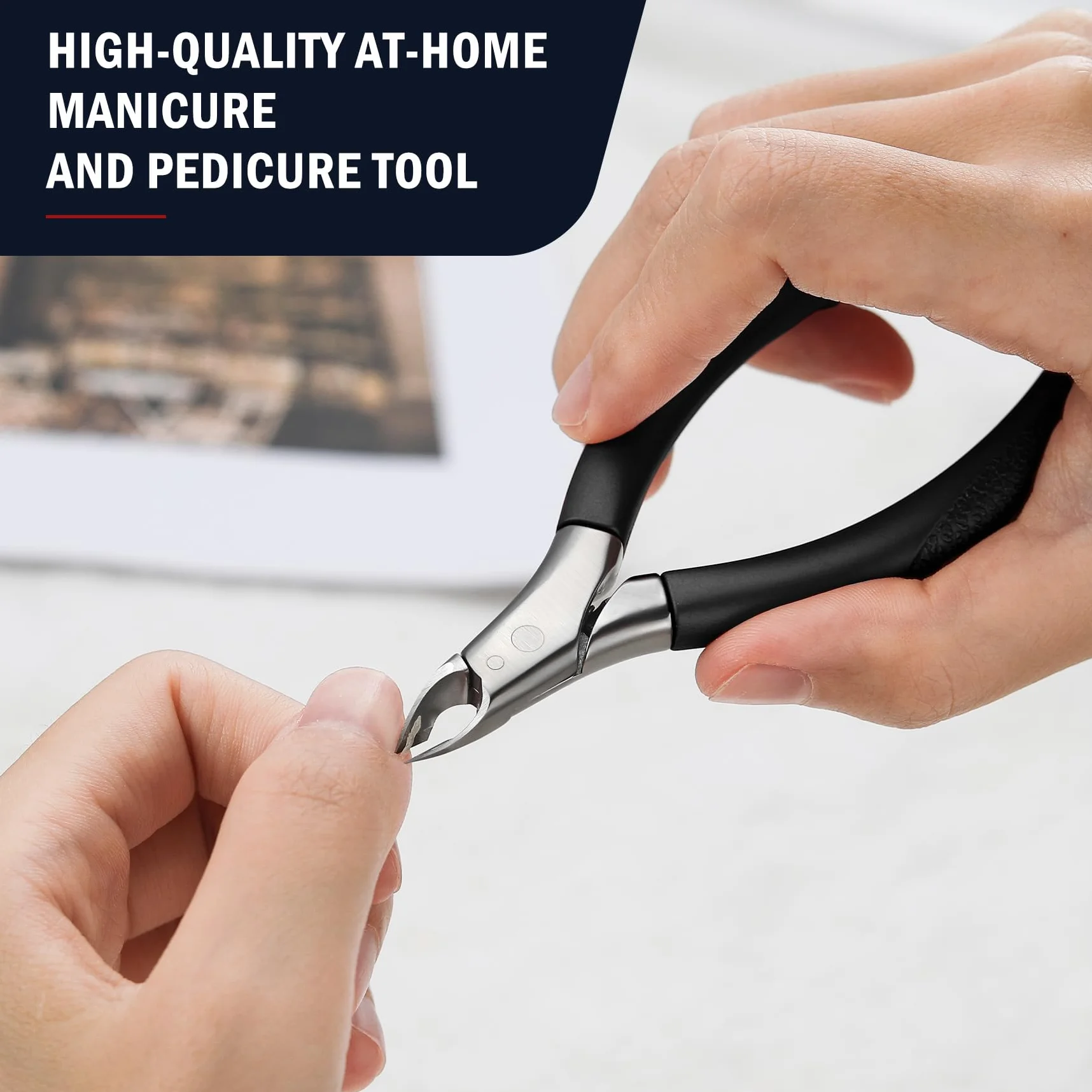 FVION Coupe Cuticule Acier Inoxydable Lames Précision Ciseaux Cuticules Professionnelle Outils Manucure Pédicure Cuticle Nipper Noir