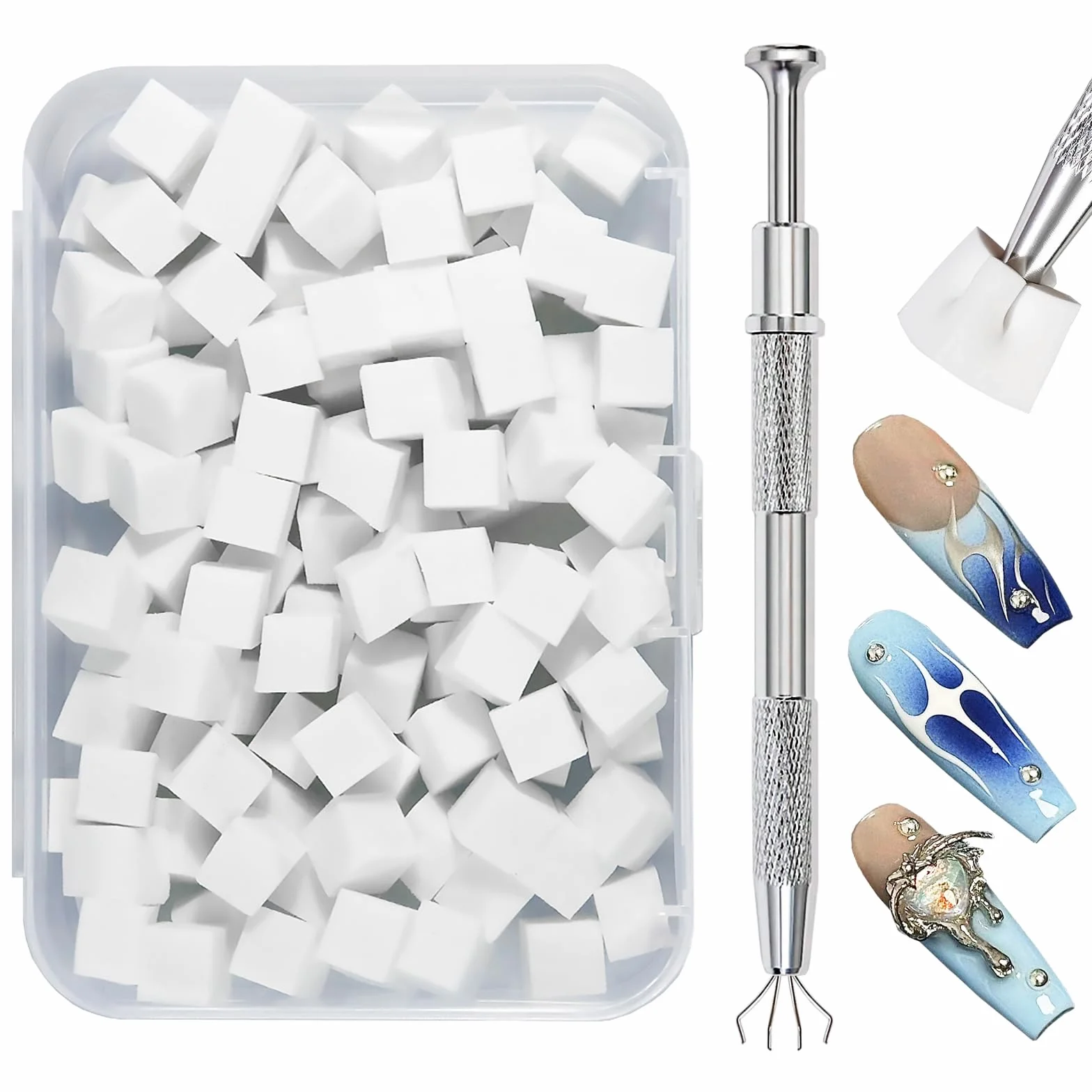 Qufiiry 100 PCS Nail Art Éponge Dégradé avec Pince Métallique Babyboomer Ongle