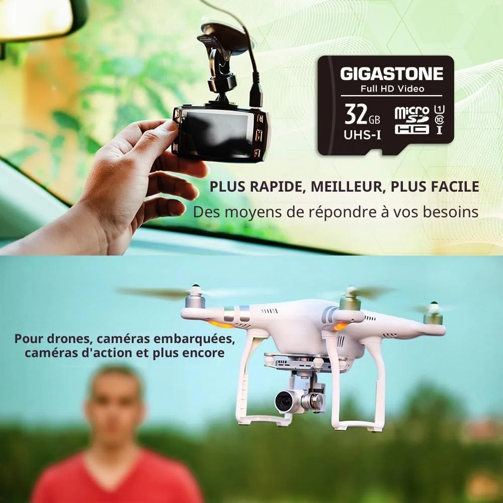 GIGASTONE Carte Mémoire 32 Go Lot de 20 Cartes, Full HD Video, Compatible avec Surveillance Caméra de sécurité, Caméra d'action, Drone, Haute Vitesse jusqu'à 90 Mo/s, Class10 MicroSDHC avec Adaptateur