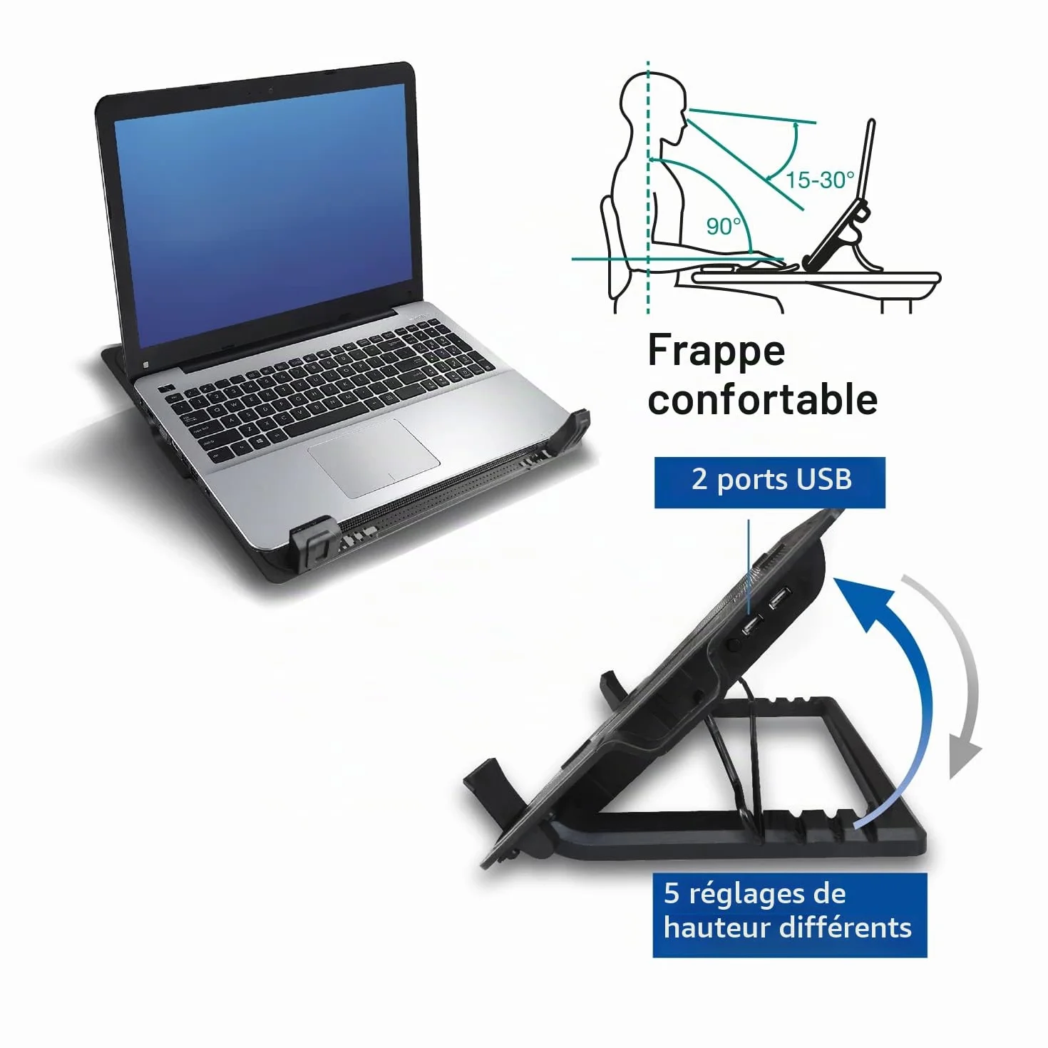 ACT Support Refroidissement Ordinateur Portable 17" Hauteur Réglable 5 Positions Ventilateur Silencieux USB AC8110