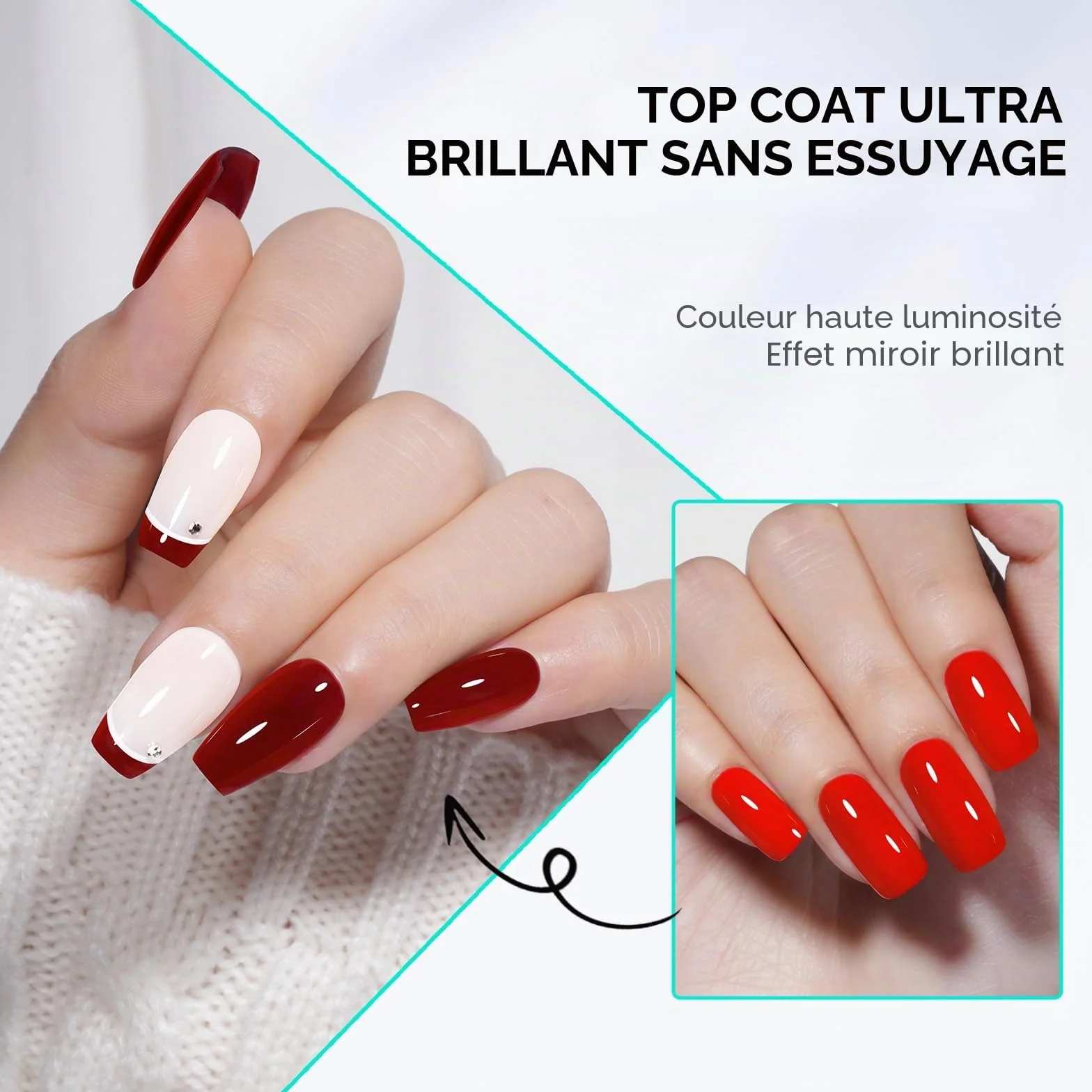 TOMICCA Base and Top Coat Vernis Semi Permanent 2x15ml UV LED Gel Nail Set
