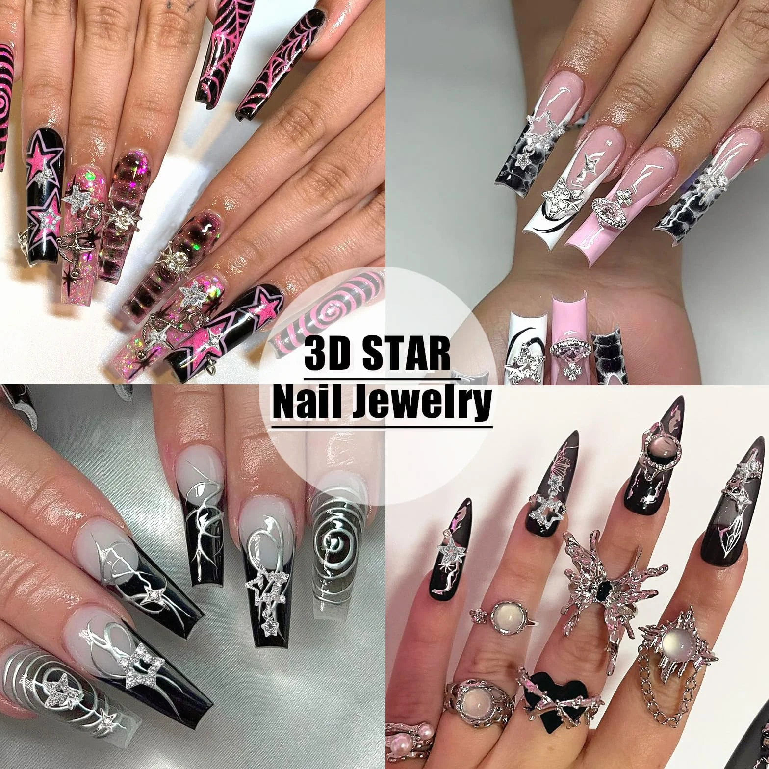 Charmes à ongles étoile 3D argent brillant, pierres à ongles, bijou ongle lumière d'étoile, Y2K, pour ongles acrylique décoration scintillants