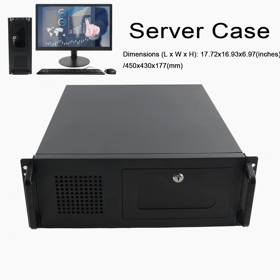 Armoire Réseau, Baie de Brassage 4U 19" SL-450A pour Serveur, avec 7 Baies 3.5" HDD, 2 Baies 5.25", 7 Emplacements PCI, Support Carte Mère ATX/Micro-ATX/Mini-ITX, 450x430x177 mm