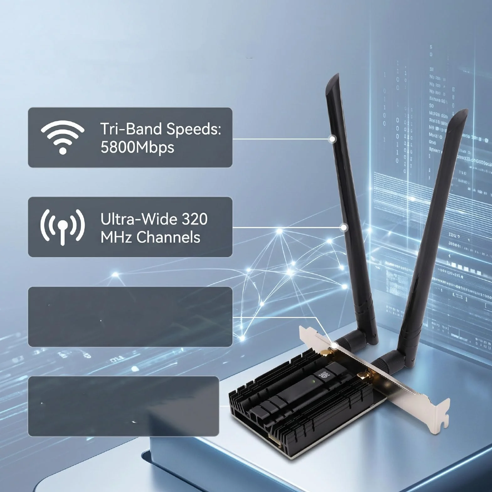 Zunate Carte WiFi WiFi 7 PCIe pour NGW, 5800Mbps M.2 NGFF 6G/5G/2.4G