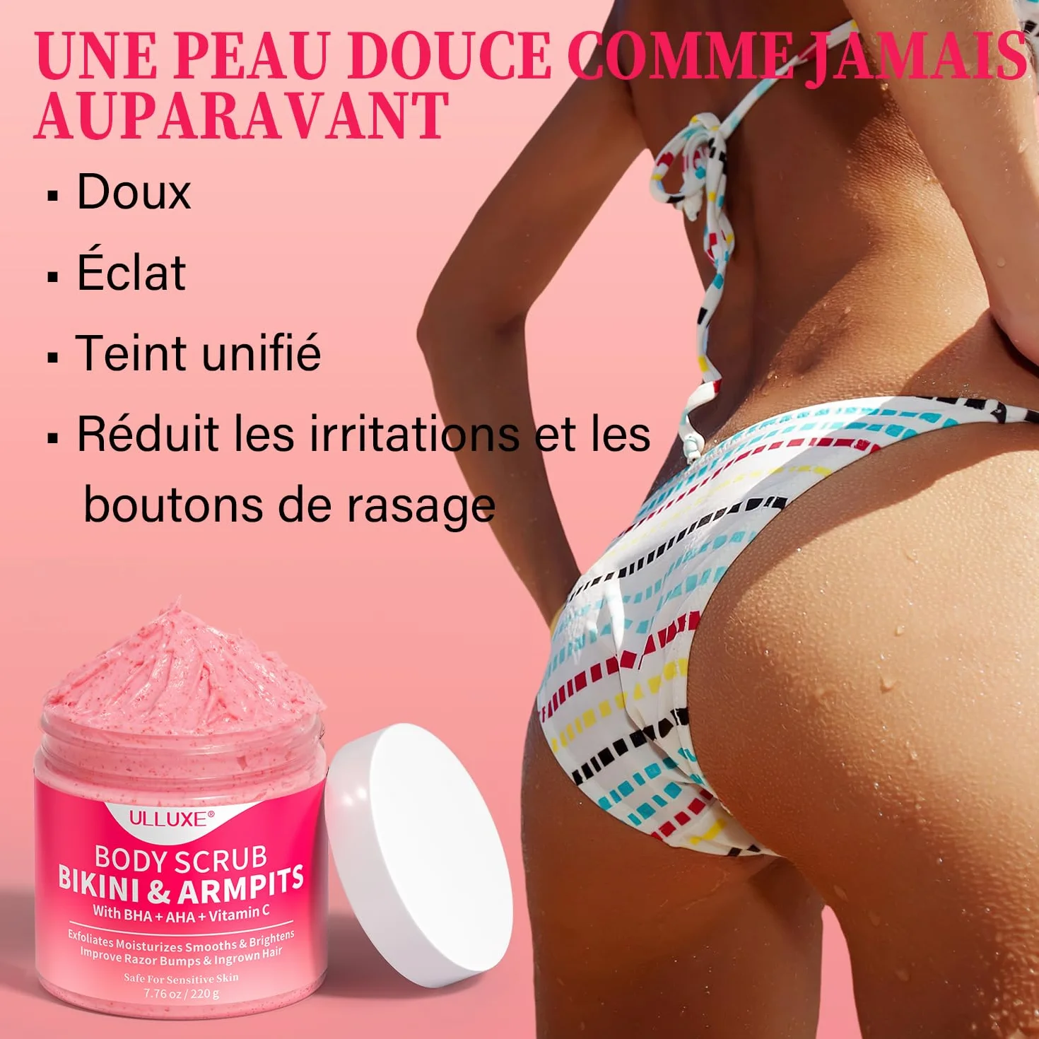 Gommage exfoliant maillot 10% AHA + BHA vitamine C 200g élimine poils incarnés taches brunes
