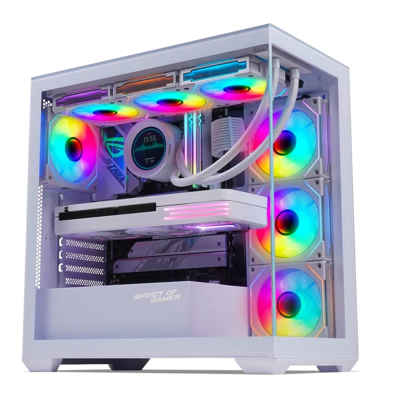 Spirit Of Gamer - Spark Artic, Boitier PC Gamer Aquarium RGB, Compatible ATX/mATX/mITX, 6 Ventilateurs 120 mm ARGB Inclus, Moyen Tour Gaming Vide avec Face Lateral et Avant en Verre Trempé 4MM
