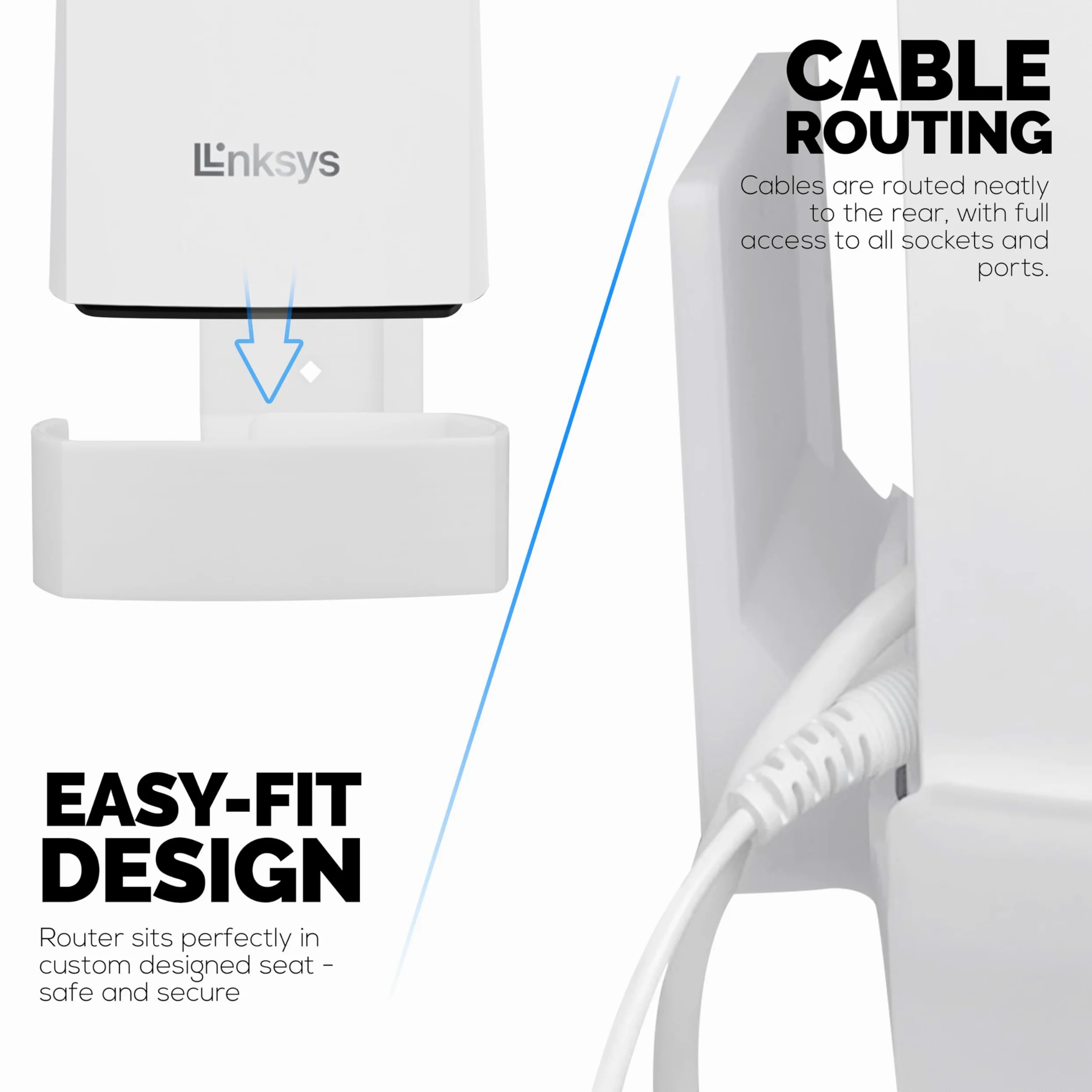 Support mural pour routeur Linksys MX4200 Mesh WiFi 6 (AX4200), facile à installer, réduit les interférences et l'encombrement, adhésif et montage à visser