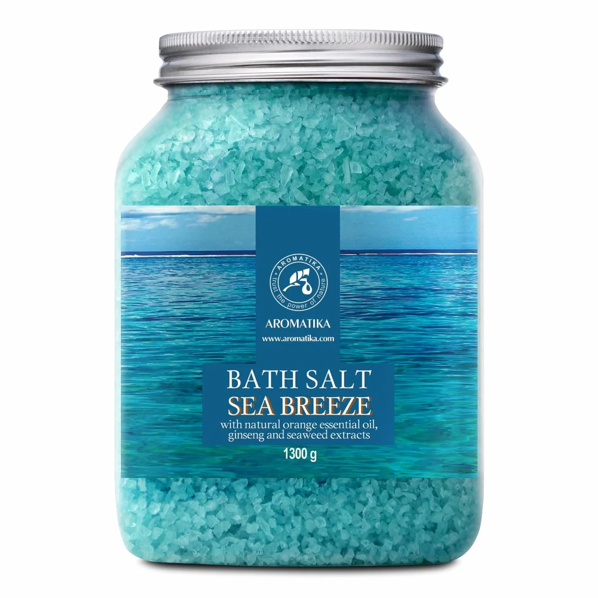 Sel Marin avec Huile Essentielle de Orange - Extraits de Ginseng & Algues - Sel de Bain Brise Marine 1300g - Relaxation - Soin du Corps