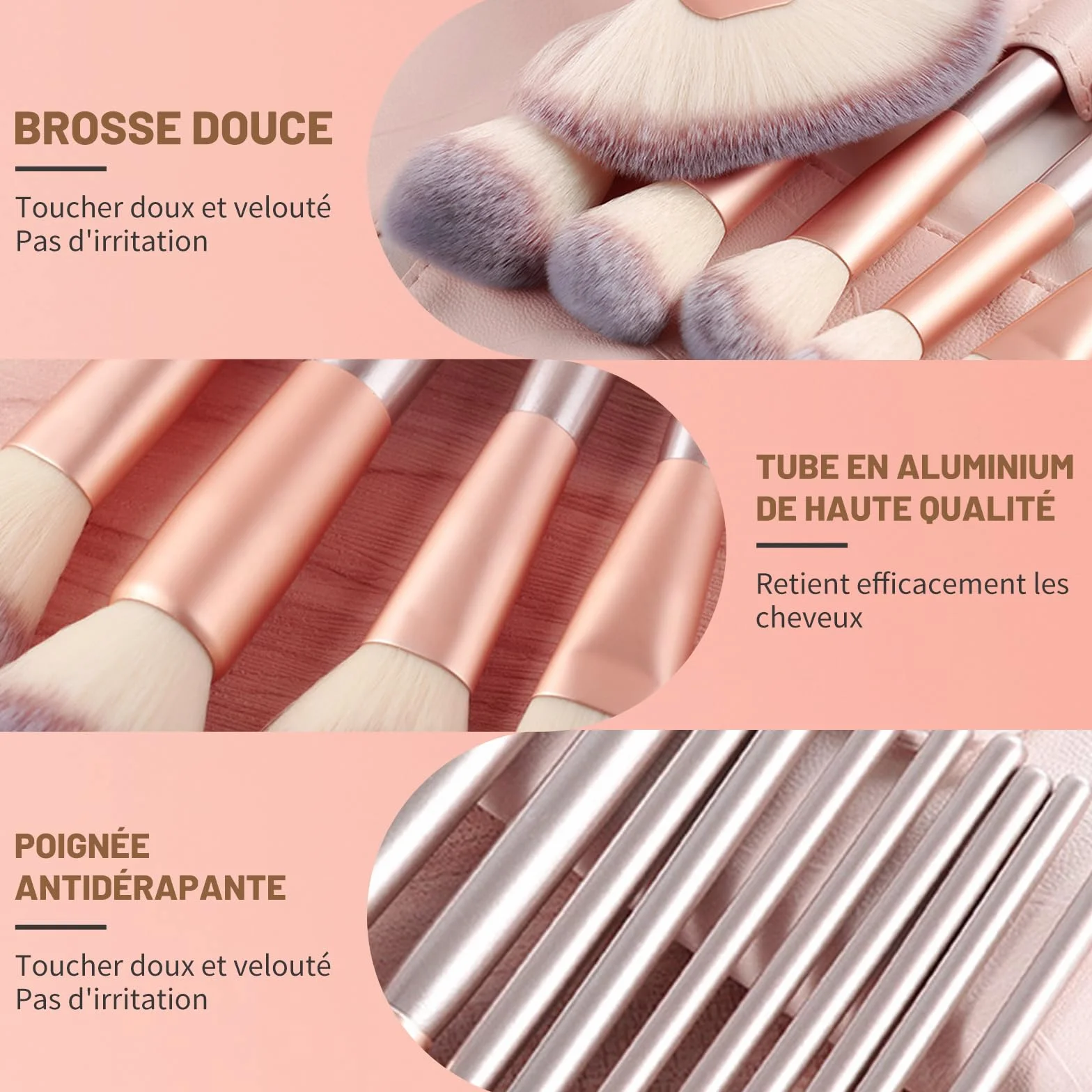 Ensemble de 18 pinceaux de maquillage professionnels Champagne Gold