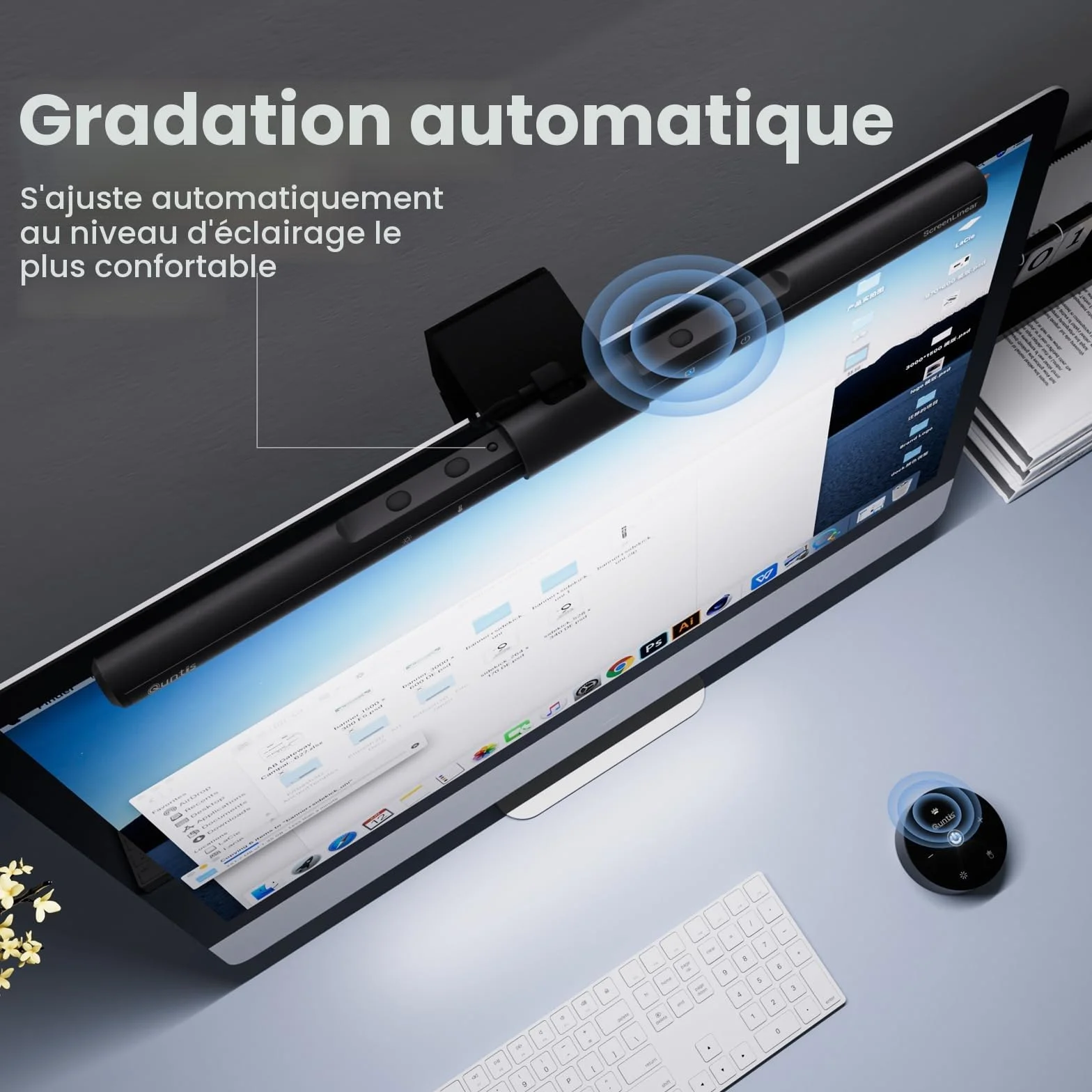 Quntis Lampe Ecran PC avec Télécommande Double Réglage, Lumière Ecran Réglable Gradation Automatique, LED USB Lampe d'Ordinateur 40CM Monitor Light Bar Eclairage pour Bureau Gaming