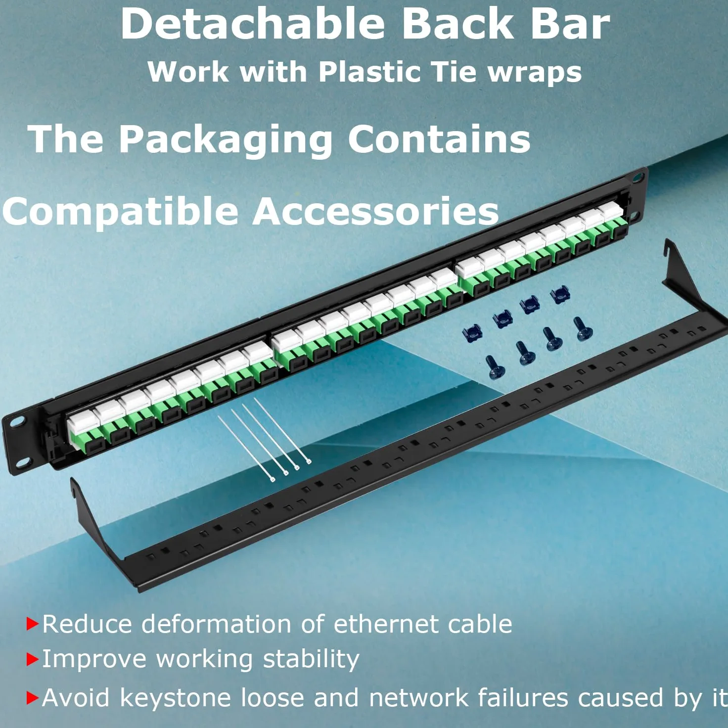 Panneau de brassage en fibre optique 1U avec 24 adaptateurs de fibre optique monomode LC OS2, coupleurs Keystone Jack modulaire avec clé en ligne blanche, connecteurs monomode pour racks