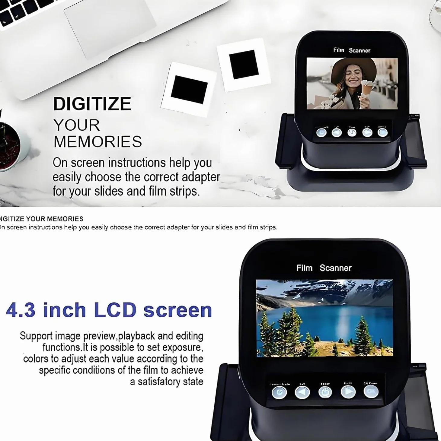 Scanner de films et diapositives numériques, 120, 126, 127, 135, visionneuse de diapositives haute résolution 22 MP, conversion de films et diapositives 35 mm en JPEG numérique, aucun ordinateur