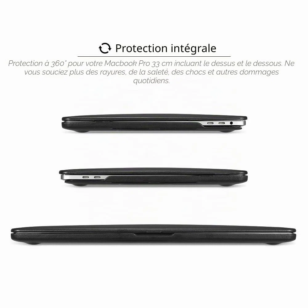 ICARER Coque Étui en Cuir pour MacBook Pro 13 2022-2016 M2 M1, Noir