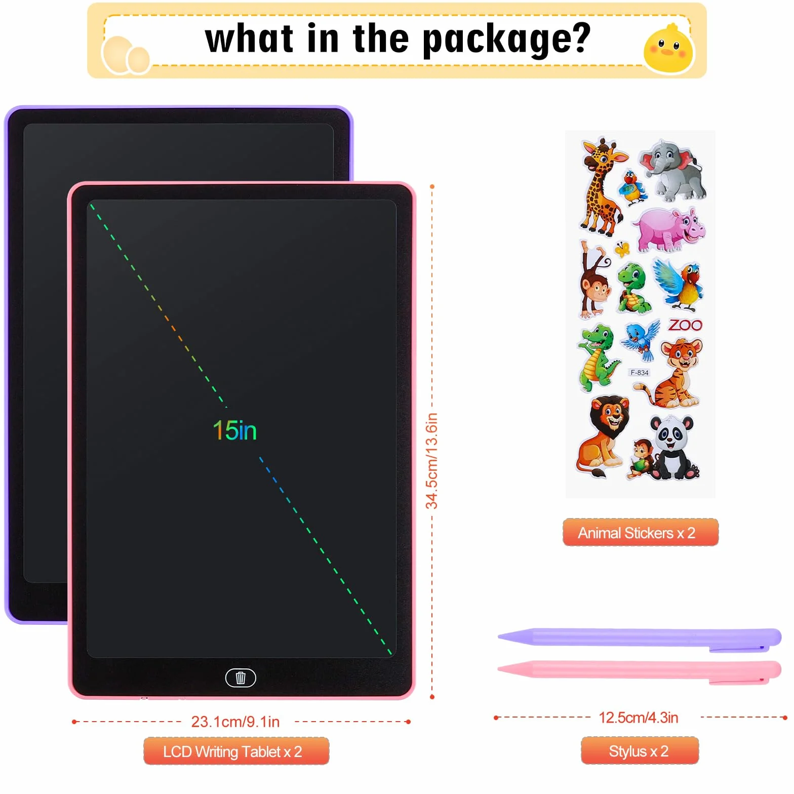 Tablette D'écriture LCD 16 Pouces avec Écran Coloré Effaçable, Rose + Violet