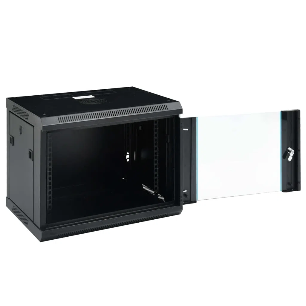 9U Armoire réseau murale 19" IP20, 600 x 450 x 510 mm, en acier laminé à froid, porte avant verrouillable, parois latérales amovibles pour routeur et modem à fibre optique