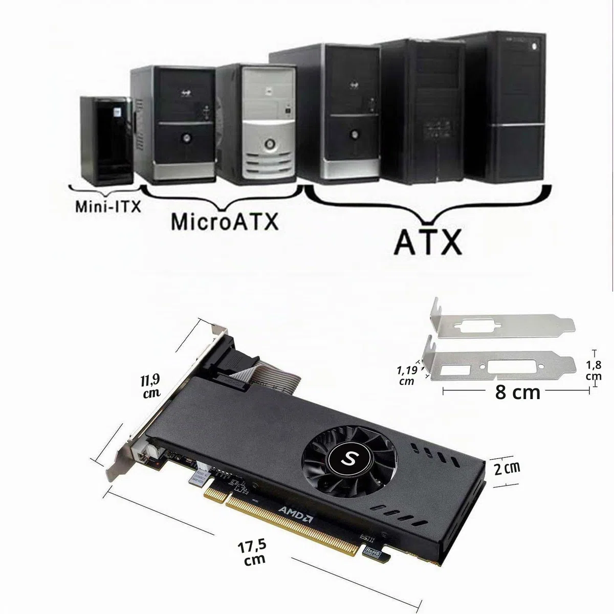 Radeon RX 550 Low Profile Carte Graphique, 4 Go GDDR5 128-bit, VGA DVI-D HDMI, PC Video Card, Affichage 4K, DirectX 12