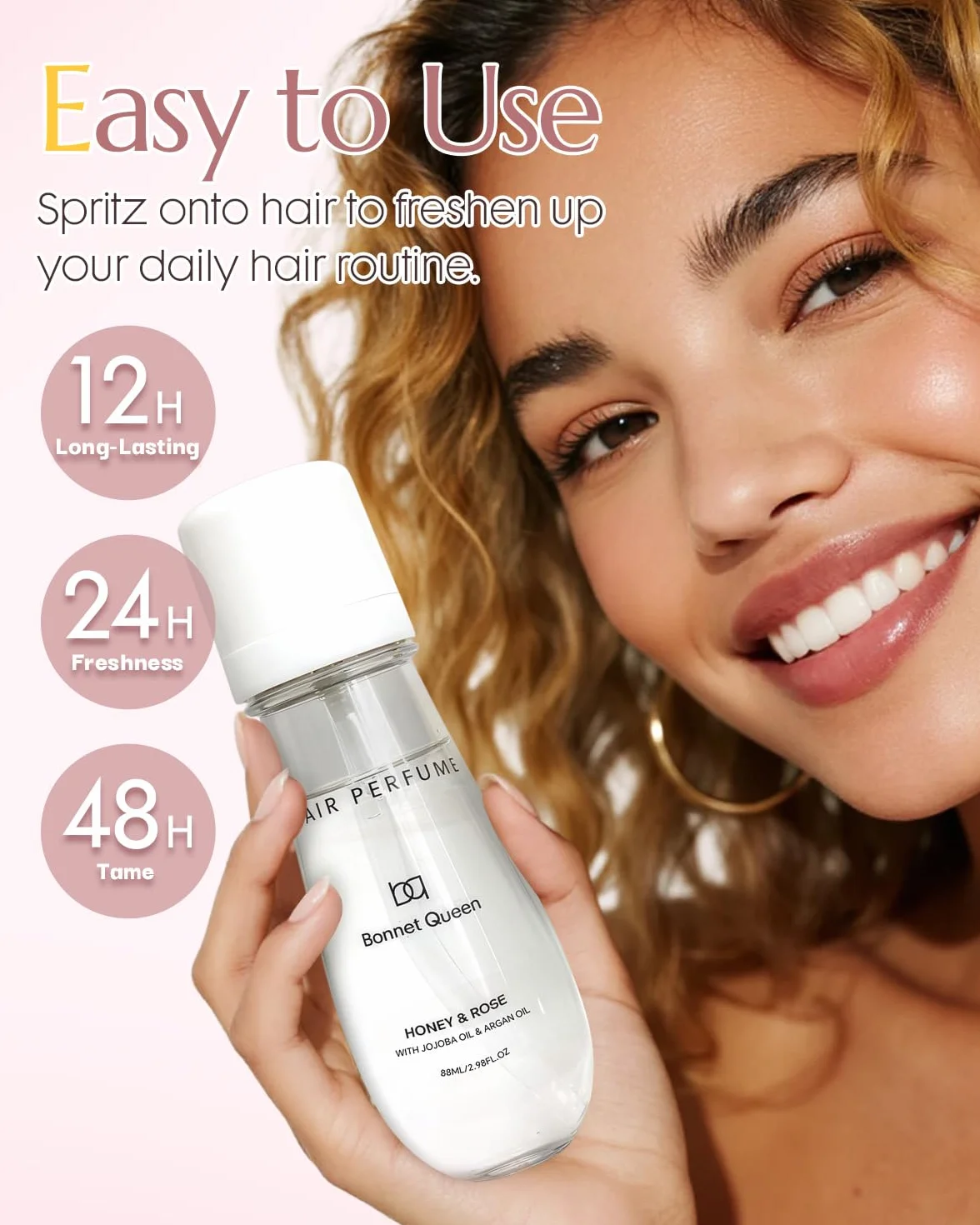 BONNET QUEEN Brume Parfumée Cheveux & Corps Miel et Rose 88 ml Spray Longue Tenue Hydratant Anti-Frisottis