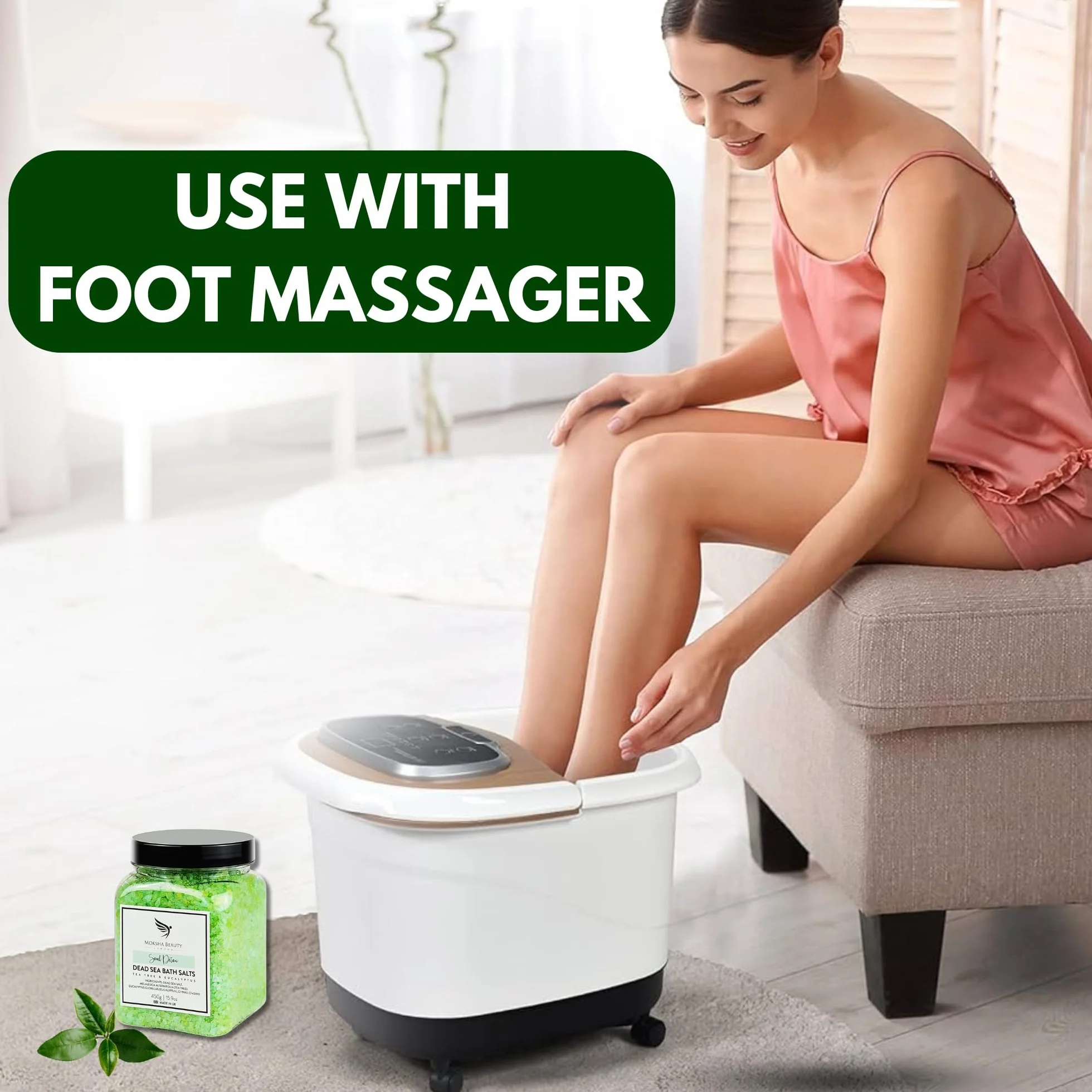 MOKSHA Sels de bain de la mer Morte à l'arbre à thé – Spa relaxant pour pieds fatigués, soulagement musculaire