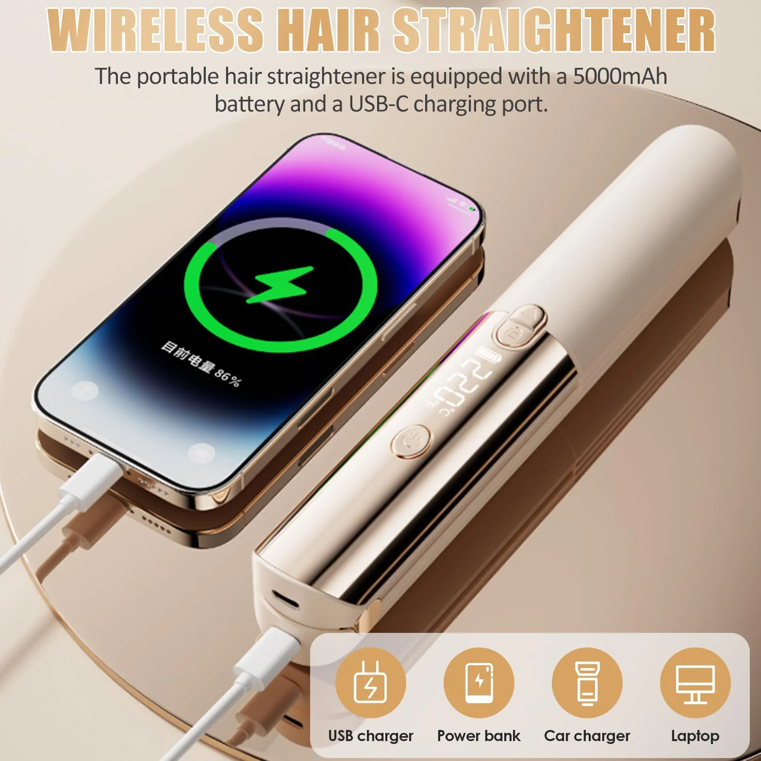 Lisseur Cheveux Mini Fer à Lisser Céramique 7 Températures 160℃-220℃ LCD-Display Voyage (Blanc)