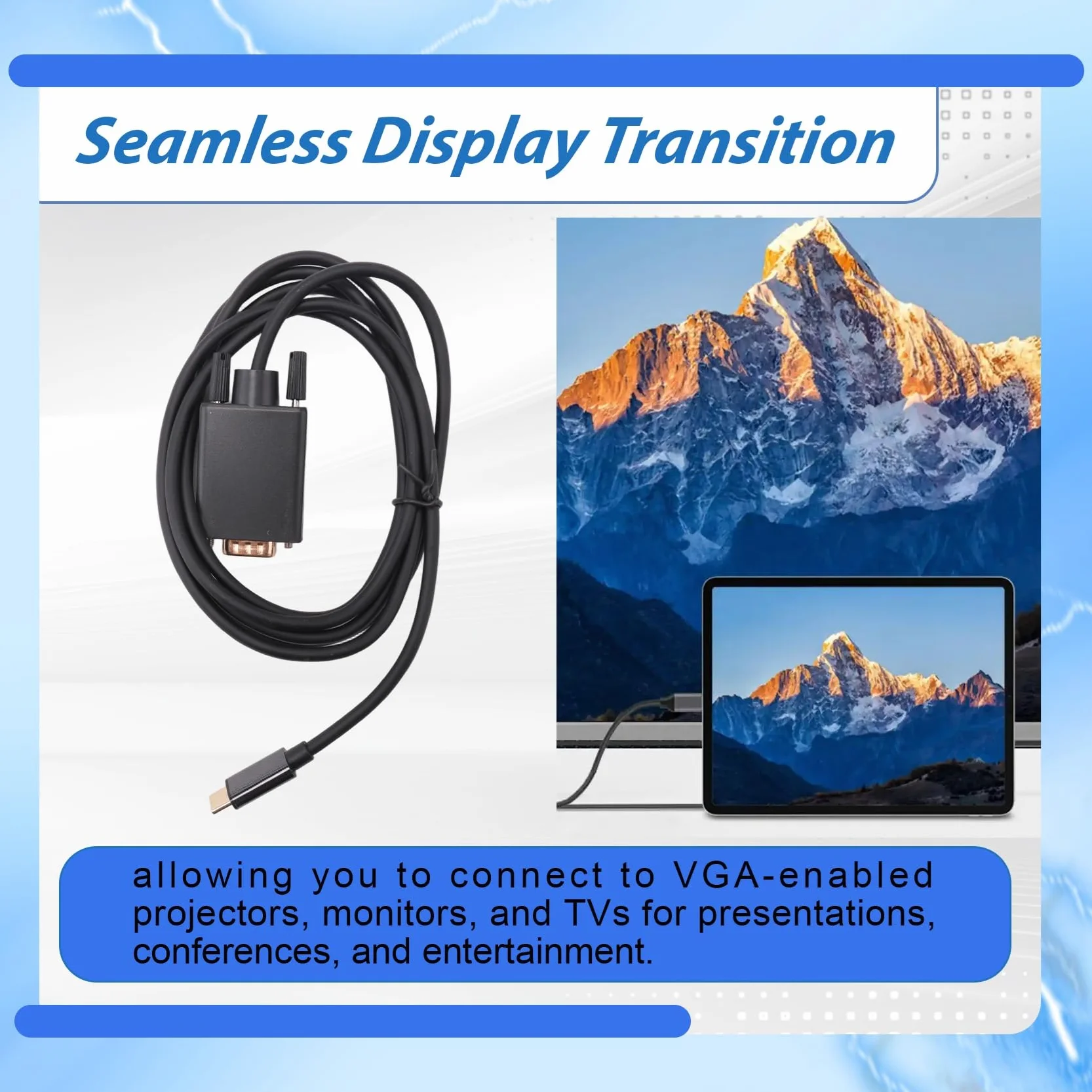 Câble USB-C vers VGA Haute Performance Convertisseur Type C vers D-Sub 15 Broches USB 3.1