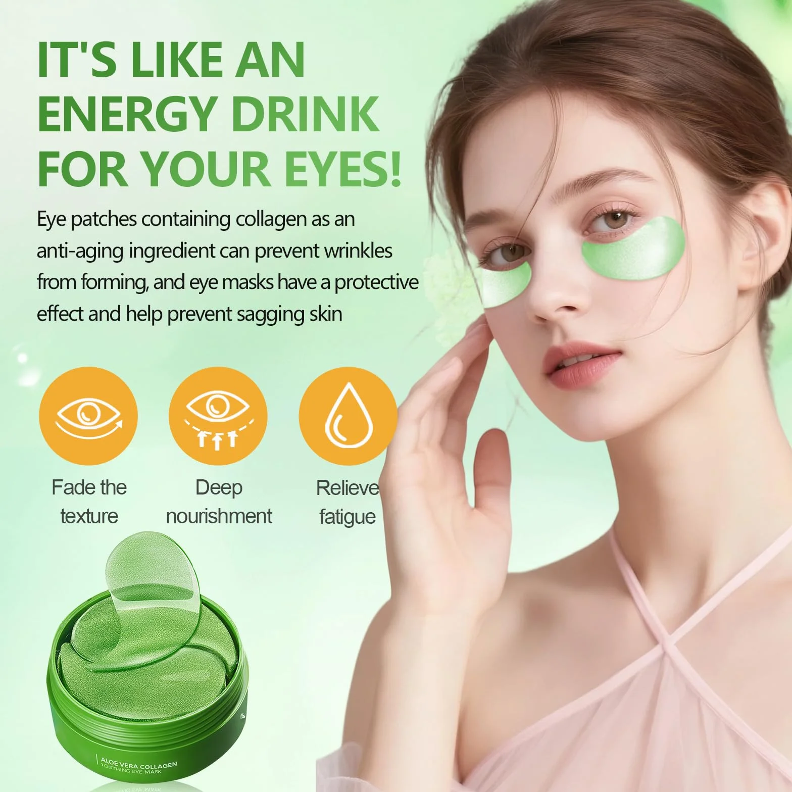 Patch Yeux Aloe Vera Acide Hyaluronique Collagène 60 Pièces Anti Cernes Poches Rides