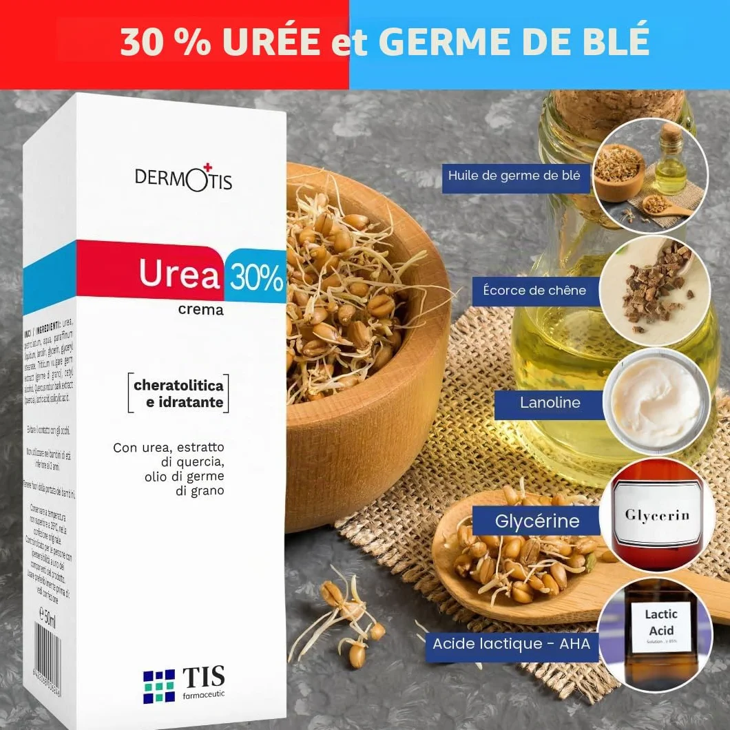Crème D'Urée 30% - Élimine Cicatrices, Eczéma, Kératose, Psoriasis, Peaux Sèches, Acide Lactique AHA