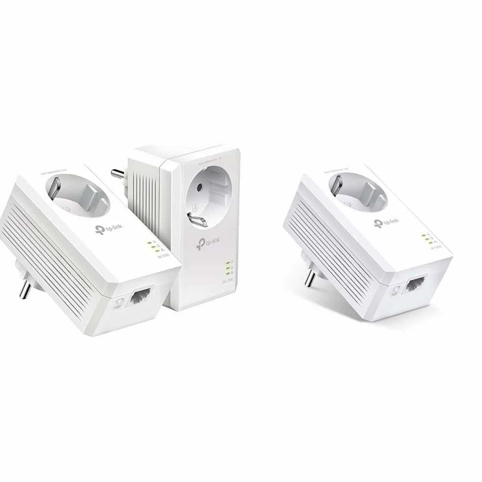TP-Link TL-PA7017P Kit CPL AV1000 Adaptateur Powerline Gigabit Avec Prise Intégrée - 1000 Mbps, 1 Port Ethernet, Boitier Blanc, Kit de 2