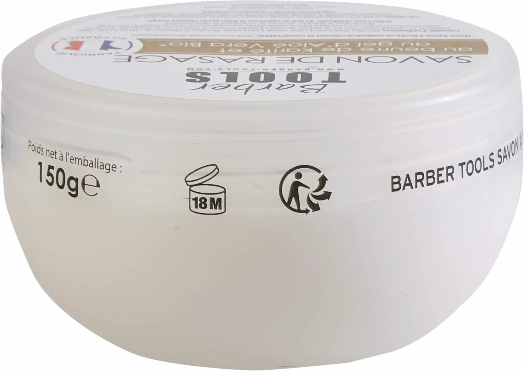 Savon de rasage 150ml Aloé Vera Bio Beurre de Karité Fabriqué en France BARBER TOOLS
